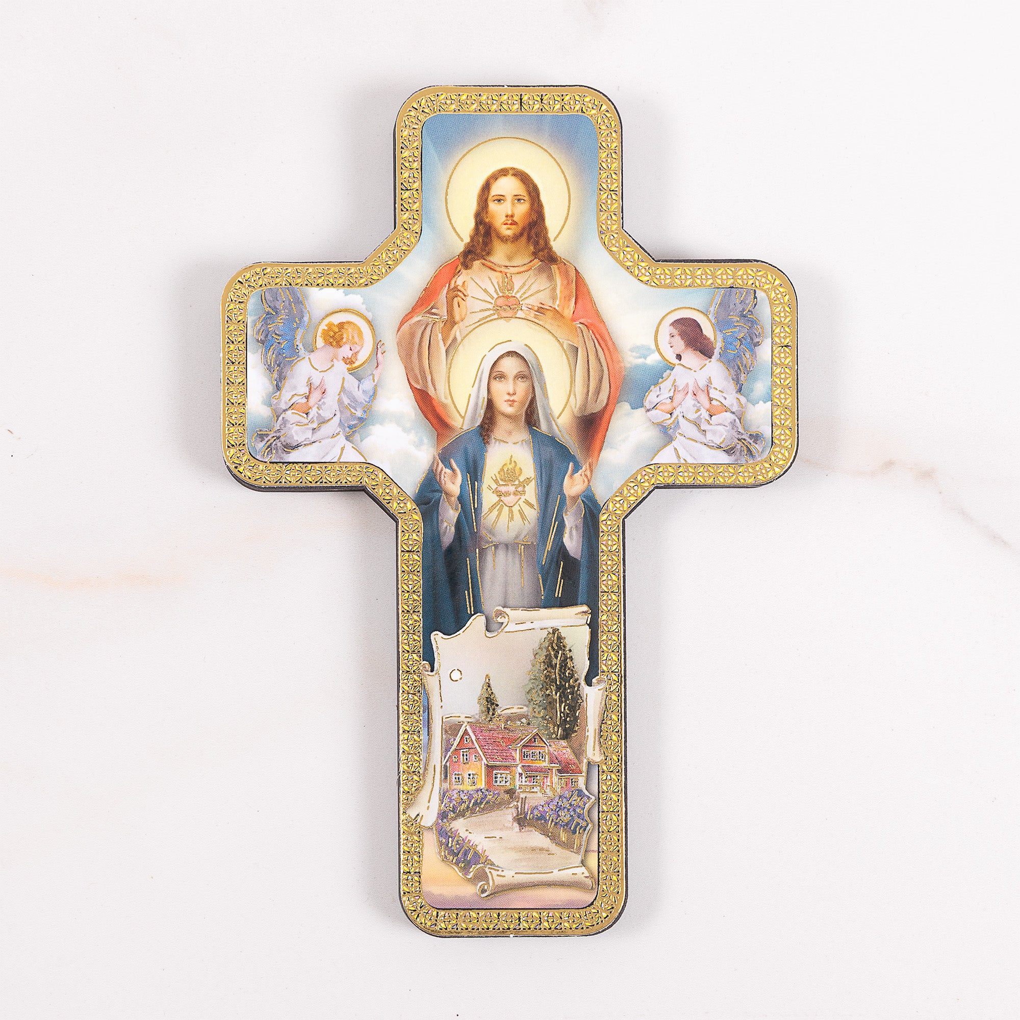 Sacred & Immaculate Hearts Home Blessing Wall Cross - 7"