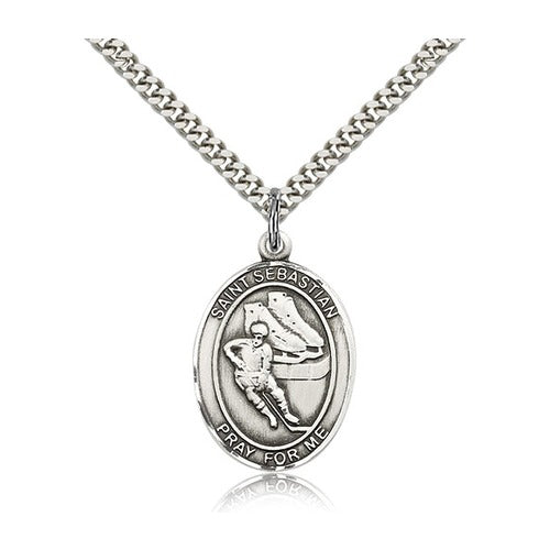 Sterling Silver St. Sebastian / Hockey Pendant w/ chain