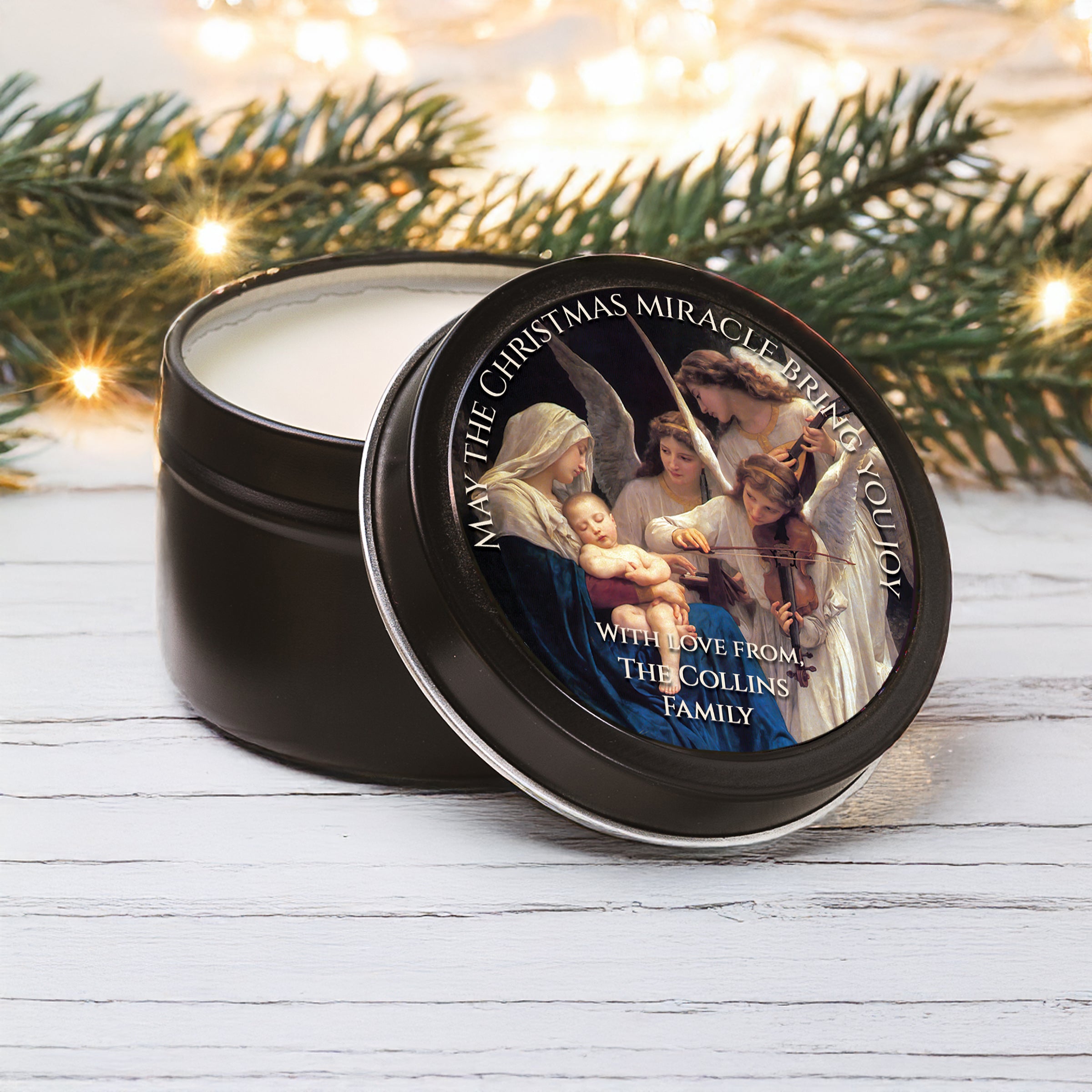 Personalized Song of Angels Christmas Travel Tin Candles - Set of 6