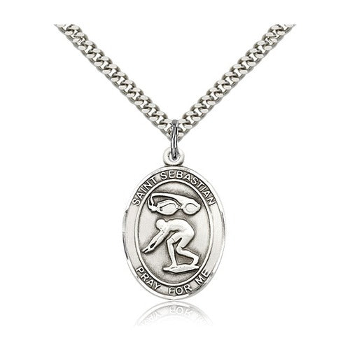 Sterling Silver St. Sebastian / Swimming Pendant w/ chain