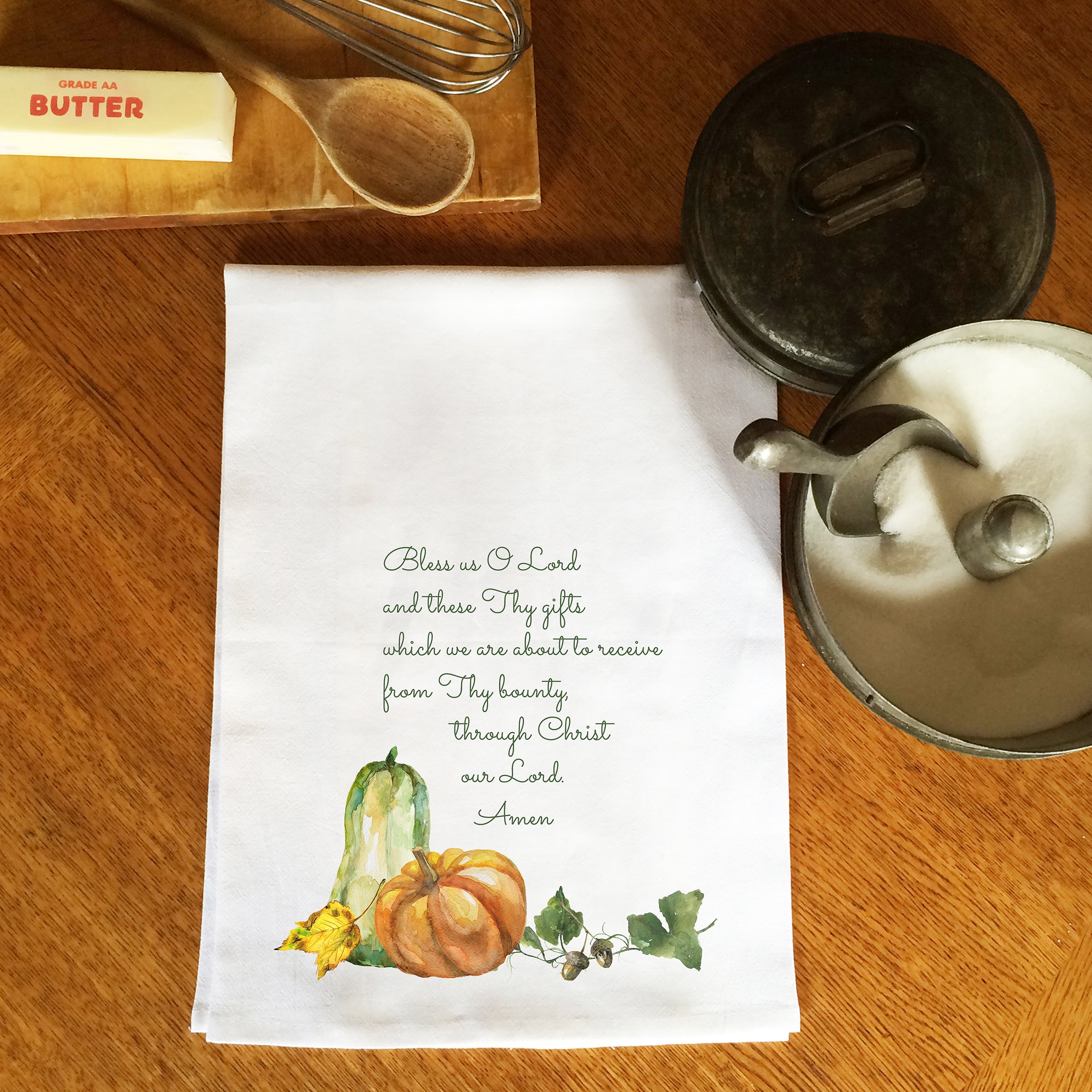 Thanksgiving Bless Us O Lord Dish Towel