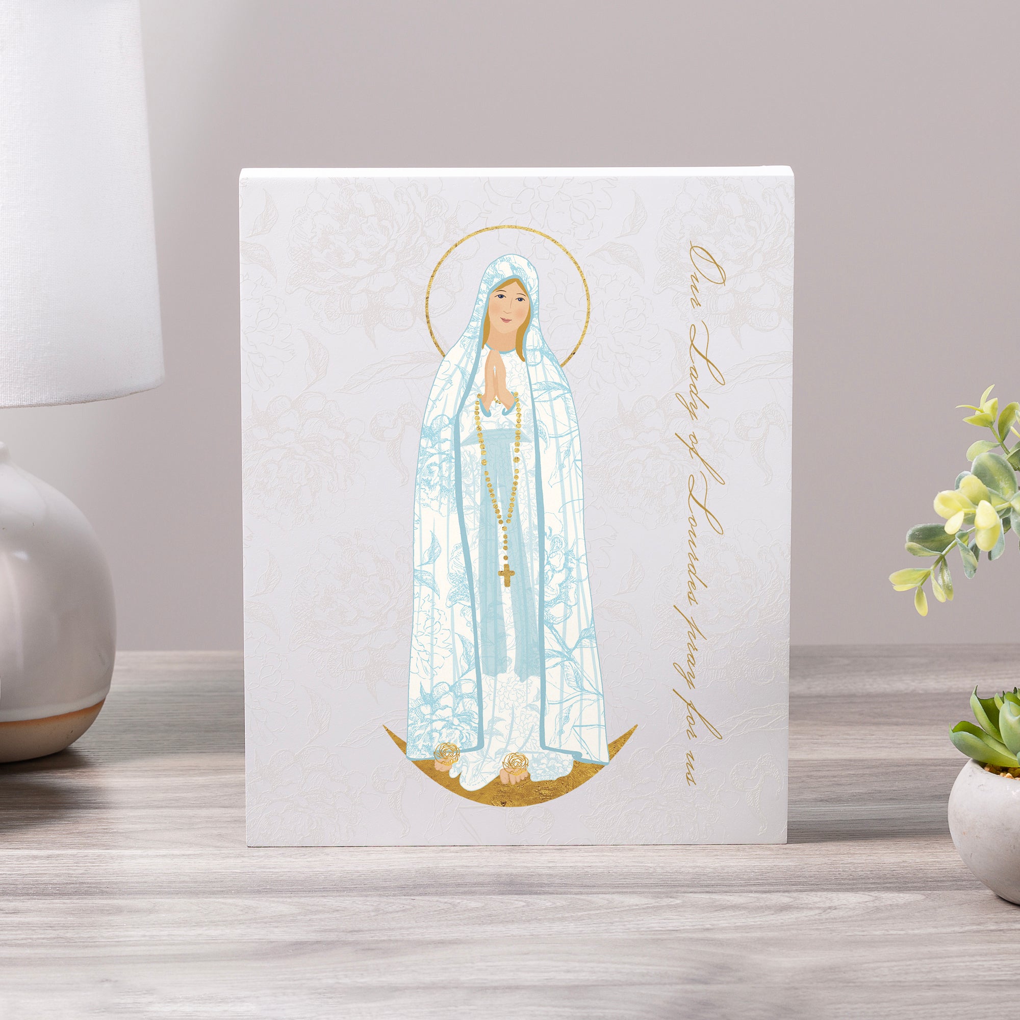 Our Lady of Lourdes Toile Art Plaque - 8" x 10"