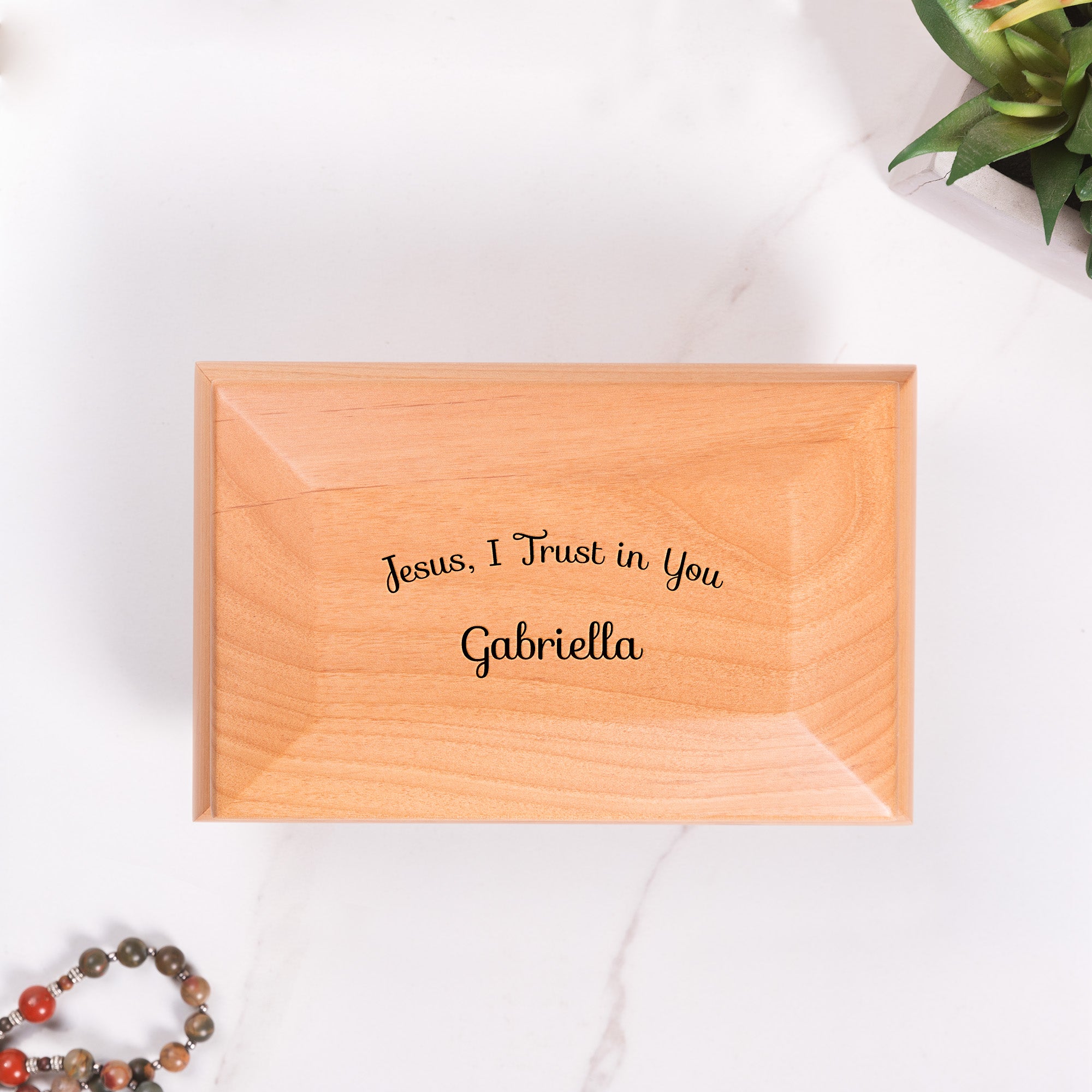 Personalized Jesus, I Trust in You Red Alder Keepsake Box
