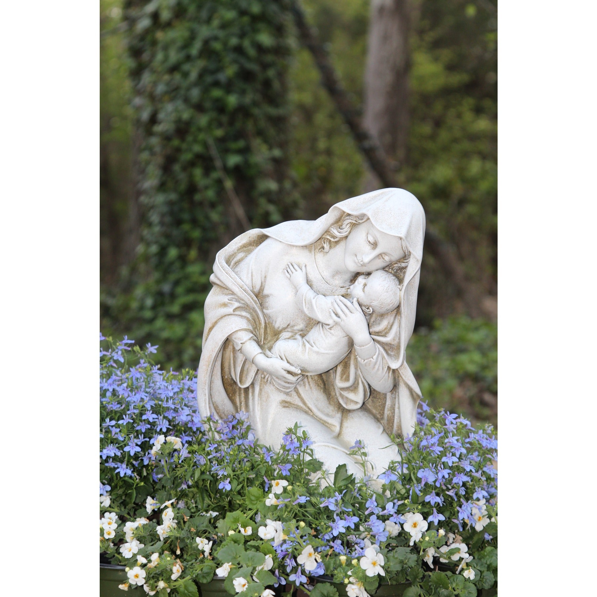 Kneeling Madonna & Child Garden Statue - 13.5"