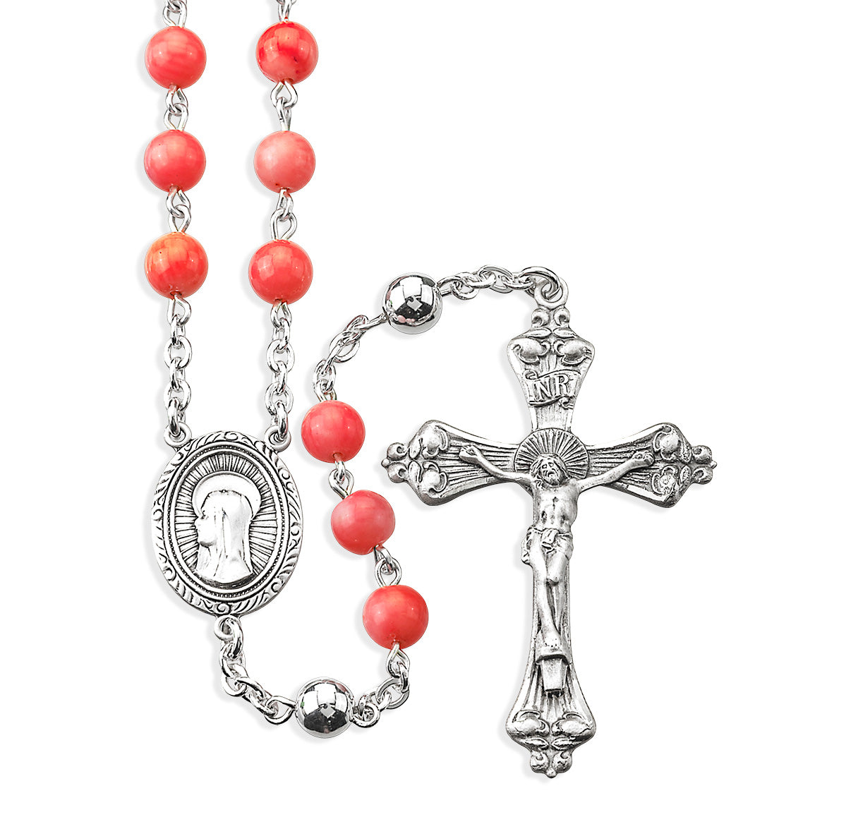 Sterling Silver & Coral Gemstone Rosary