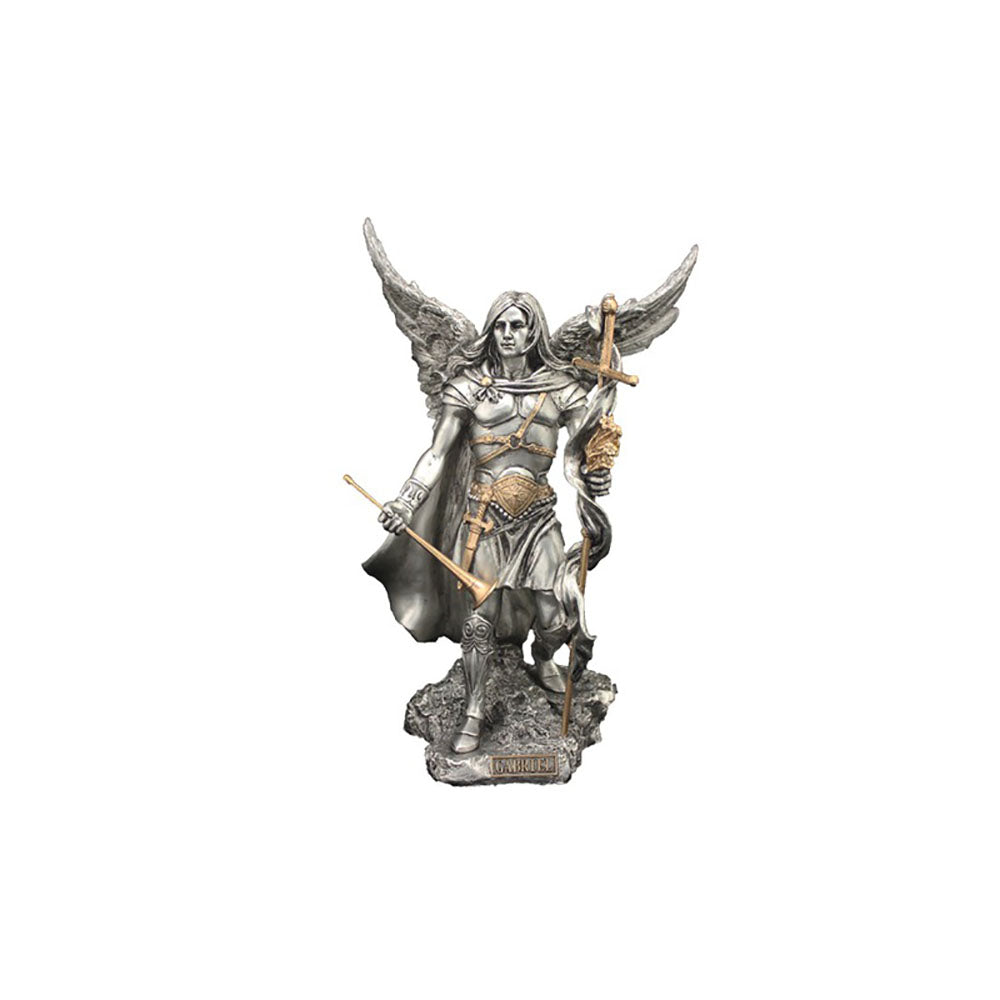 Archangel Gabriel Pewter & Gold Finish Statue - 9"