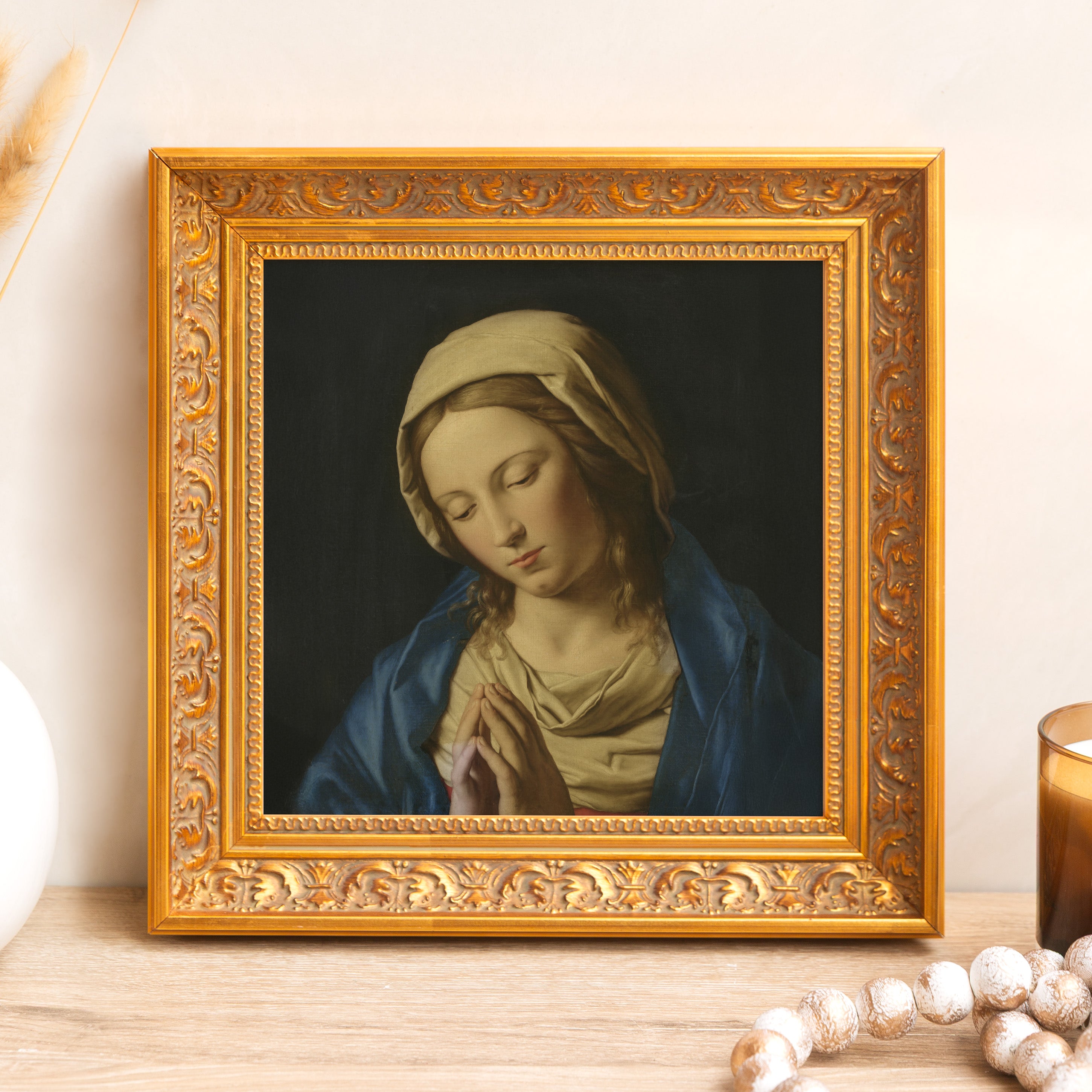 南仏サントロペの港JP Bertaux-Maraisによるオリジナル・リトグラフ Sassoferrato Madonna in Prayer Framed Canvas - Sacred Mini Collection