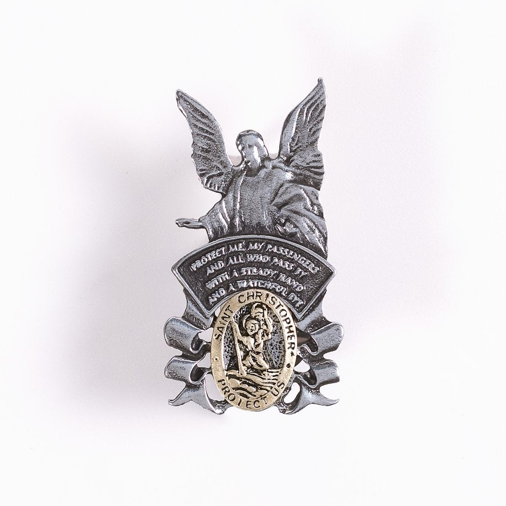 Two-Tone Guardian Angel and St. Christopher Visor Clip