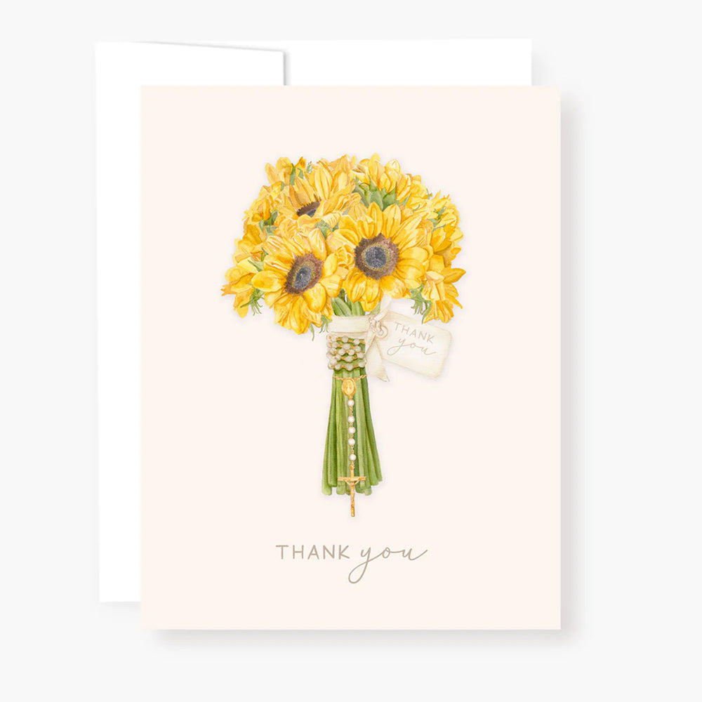 I Prayed a Rosary for You Sunflower Bouquet Thank You Cards (4 Pack)