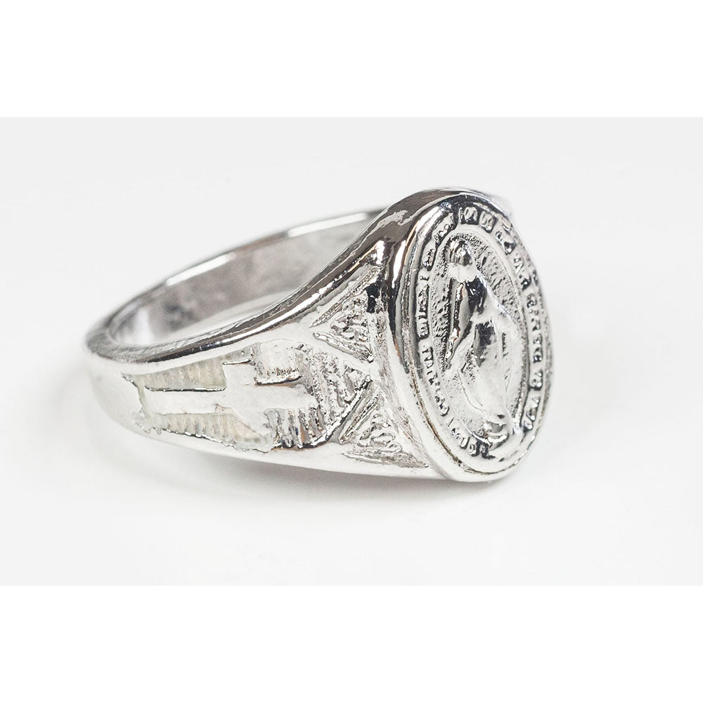 Sterling Silver Men's Miraculous Medal Signet Ring | The Catholic