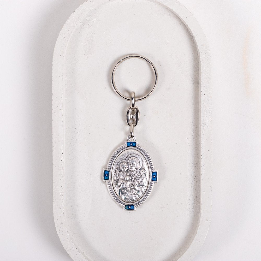 St. Joseph Key Ring w/Blue Accents, cm. 4.2 (1.65")