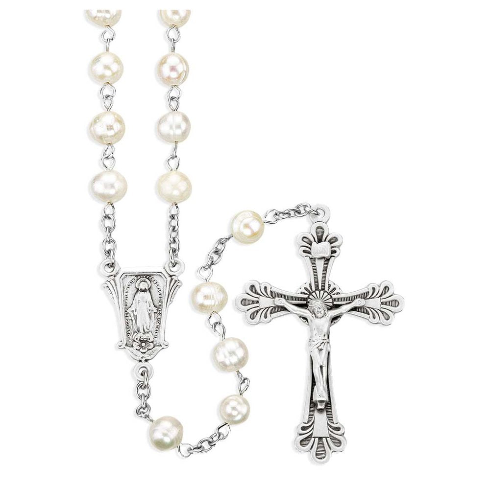 Freshwater Pearl Rosary with Sterling Silver Center & Crucifix