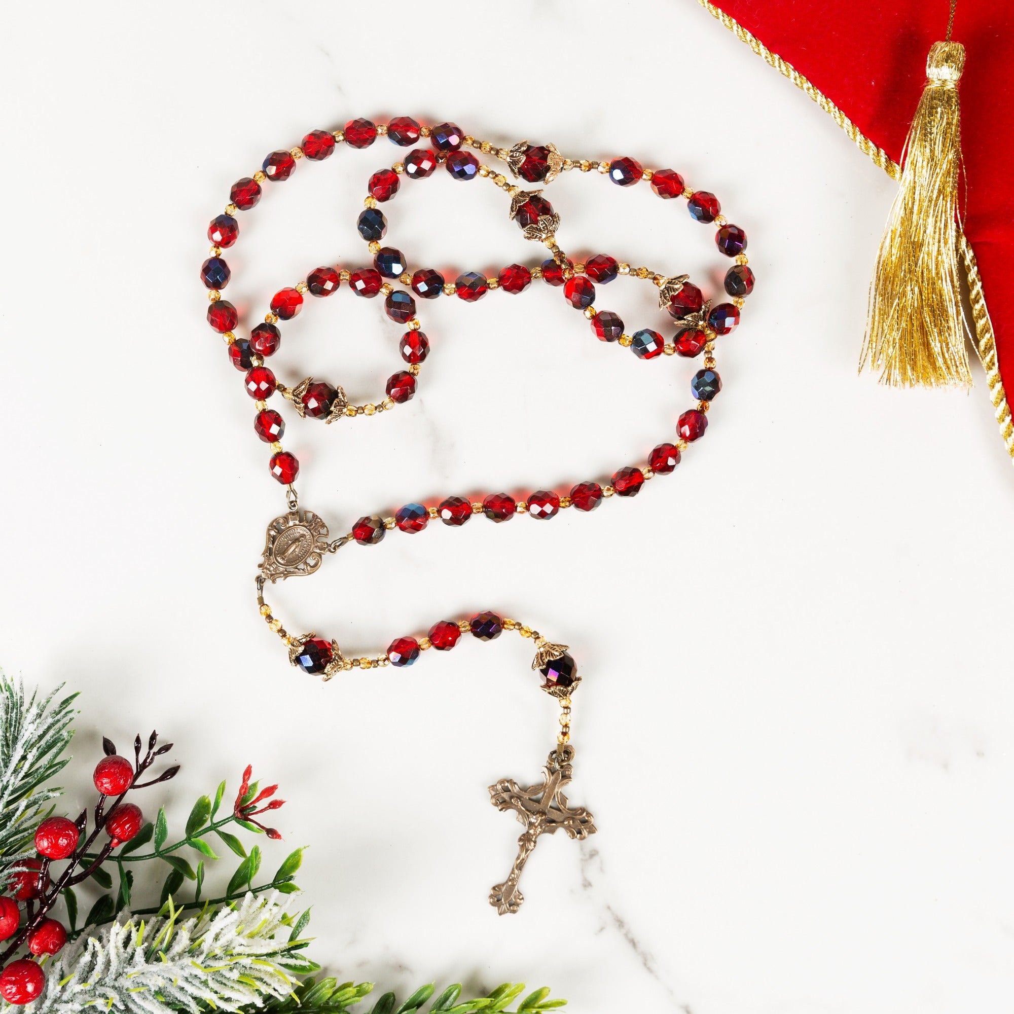 Joy To The World Red Christmas Rosary