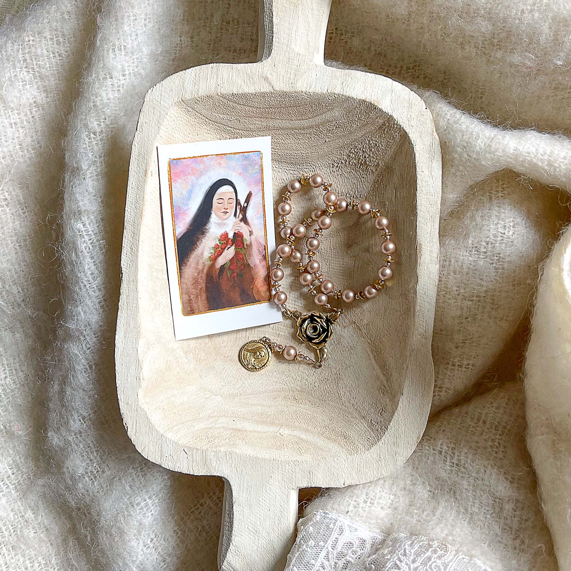 Rose & Antique Gold Chaplet of St. Therese the Little Flower