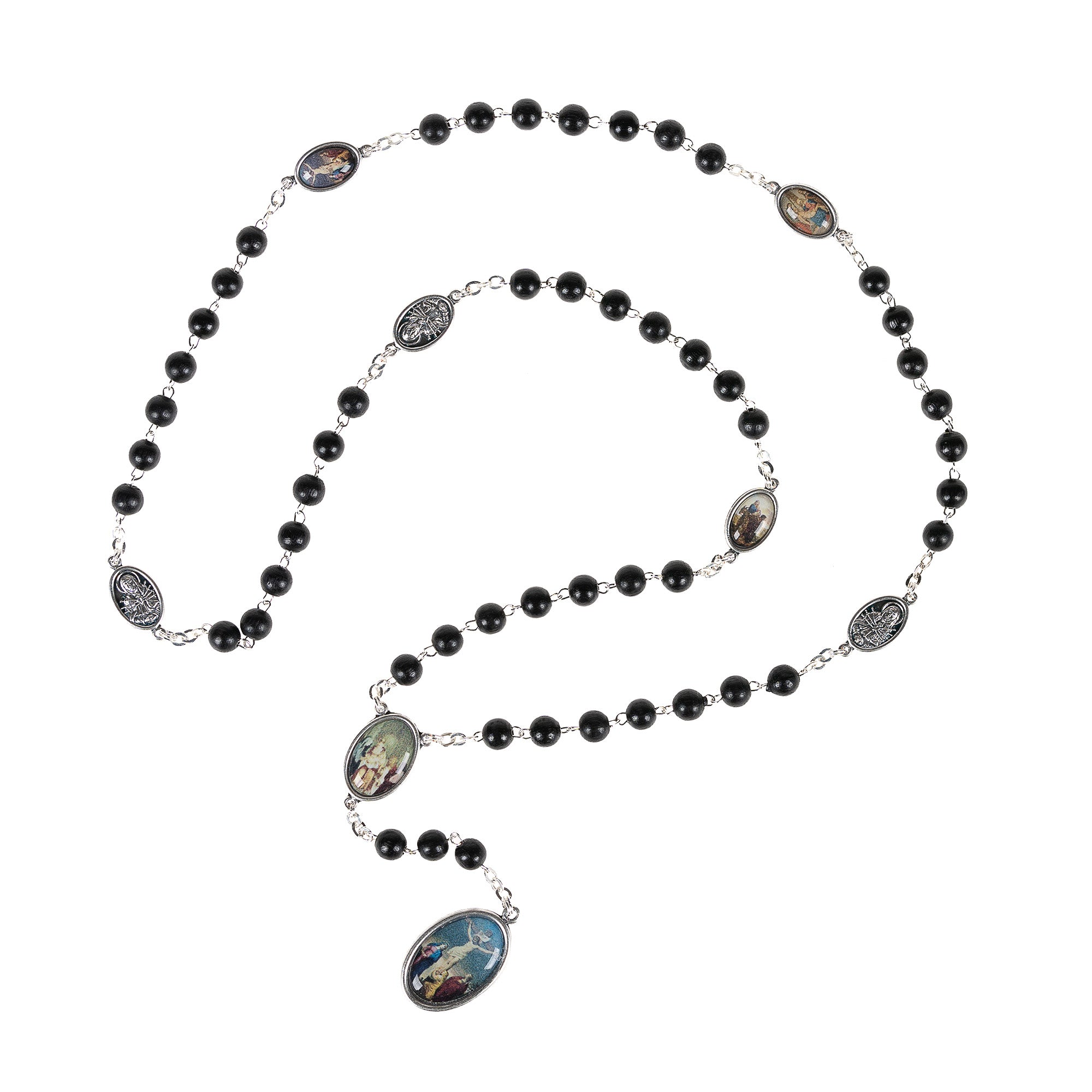 Dark Brown Wood & Silver Seven Sorrows Chaplet
