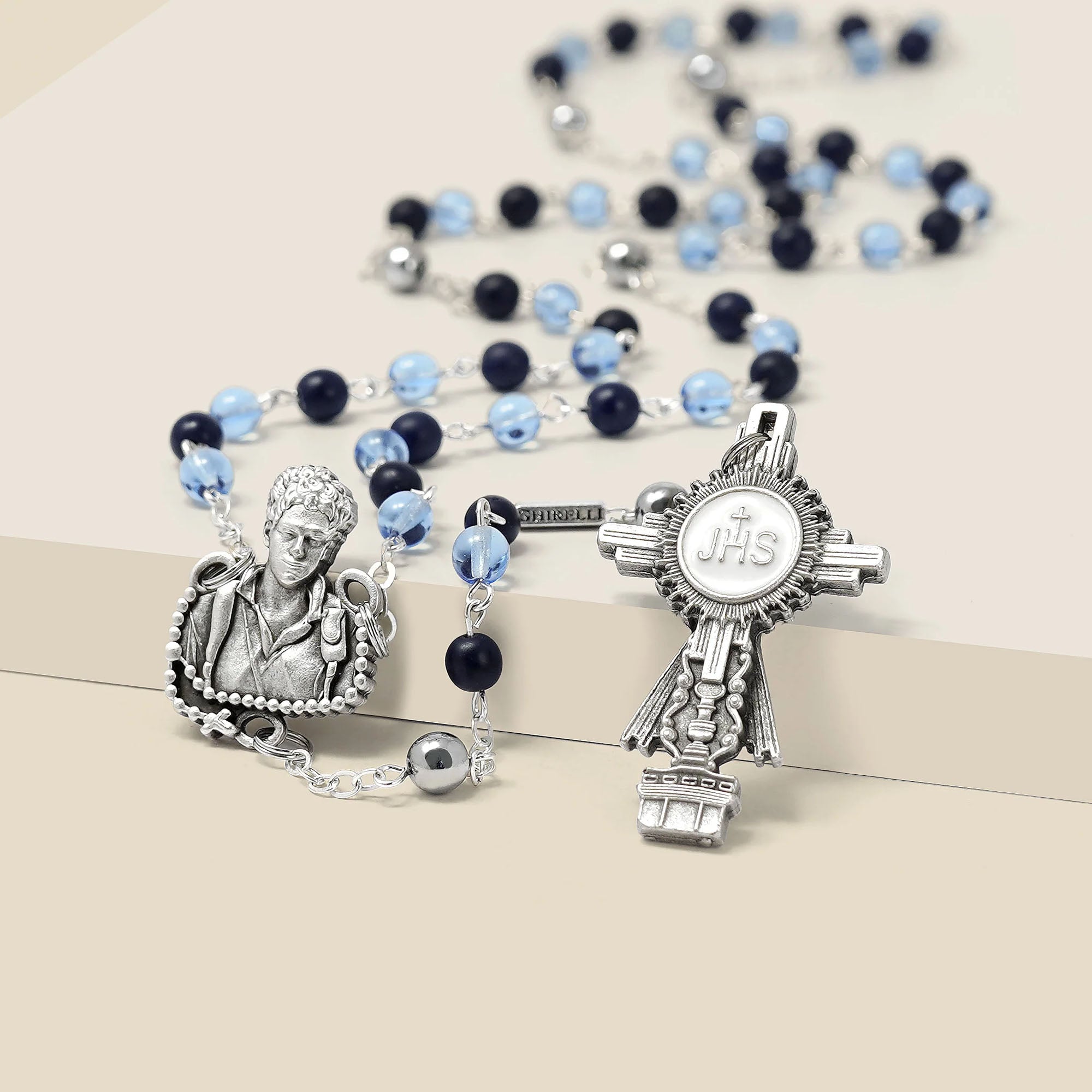 Ghirelli Blue Bohemian Glass St. Carlo Acutis Rosary