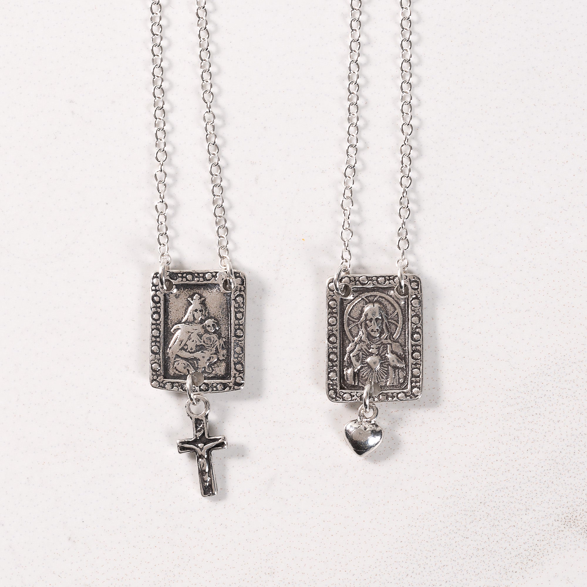 Sterling Silver Scapular with Cross & Heart