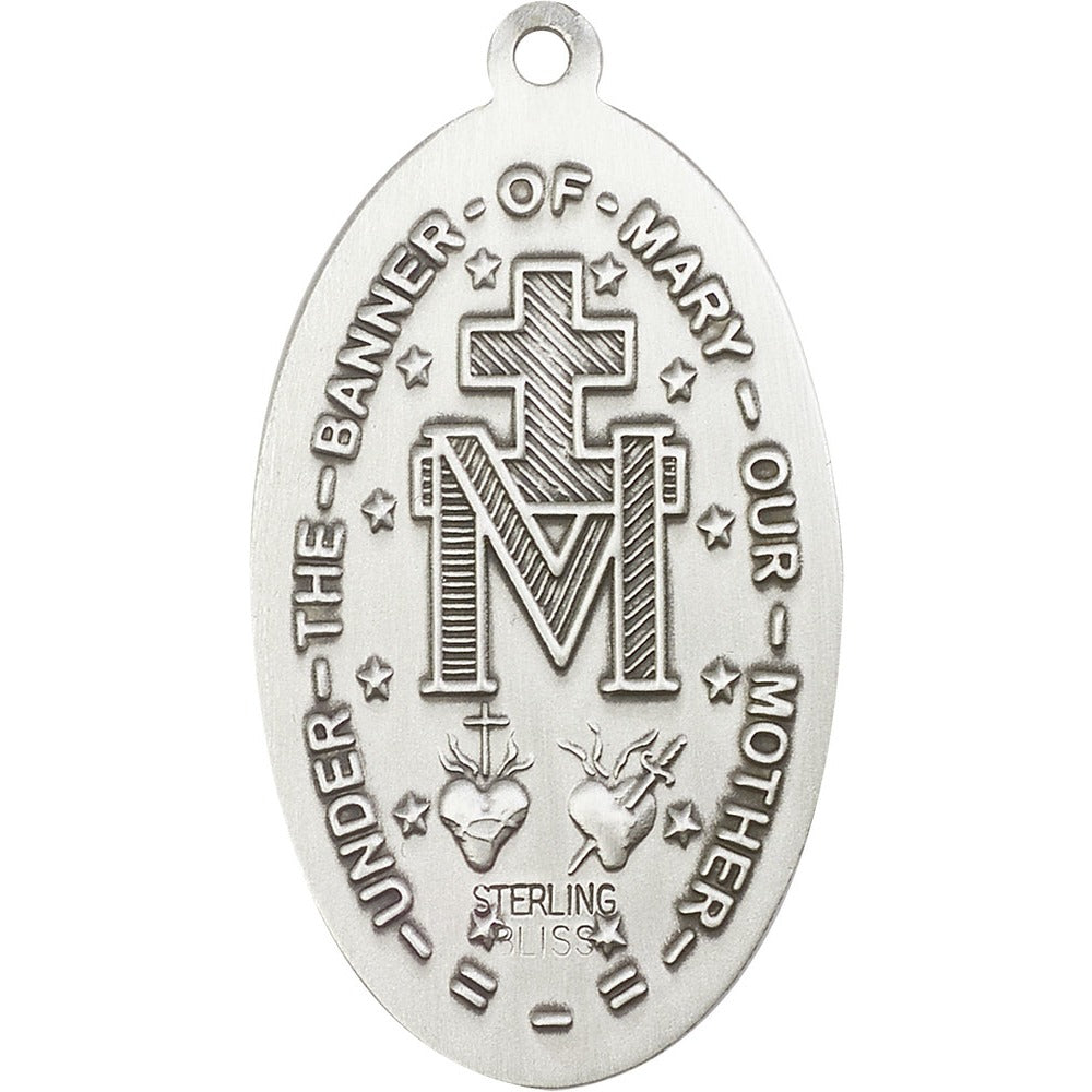 Sterling Silver Miraculous Pendant 1 3/8 X 3/4"