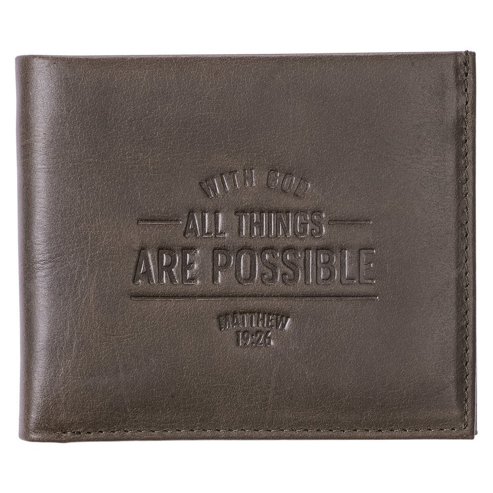 With God All Things Are Possible Brown Leather Wallet