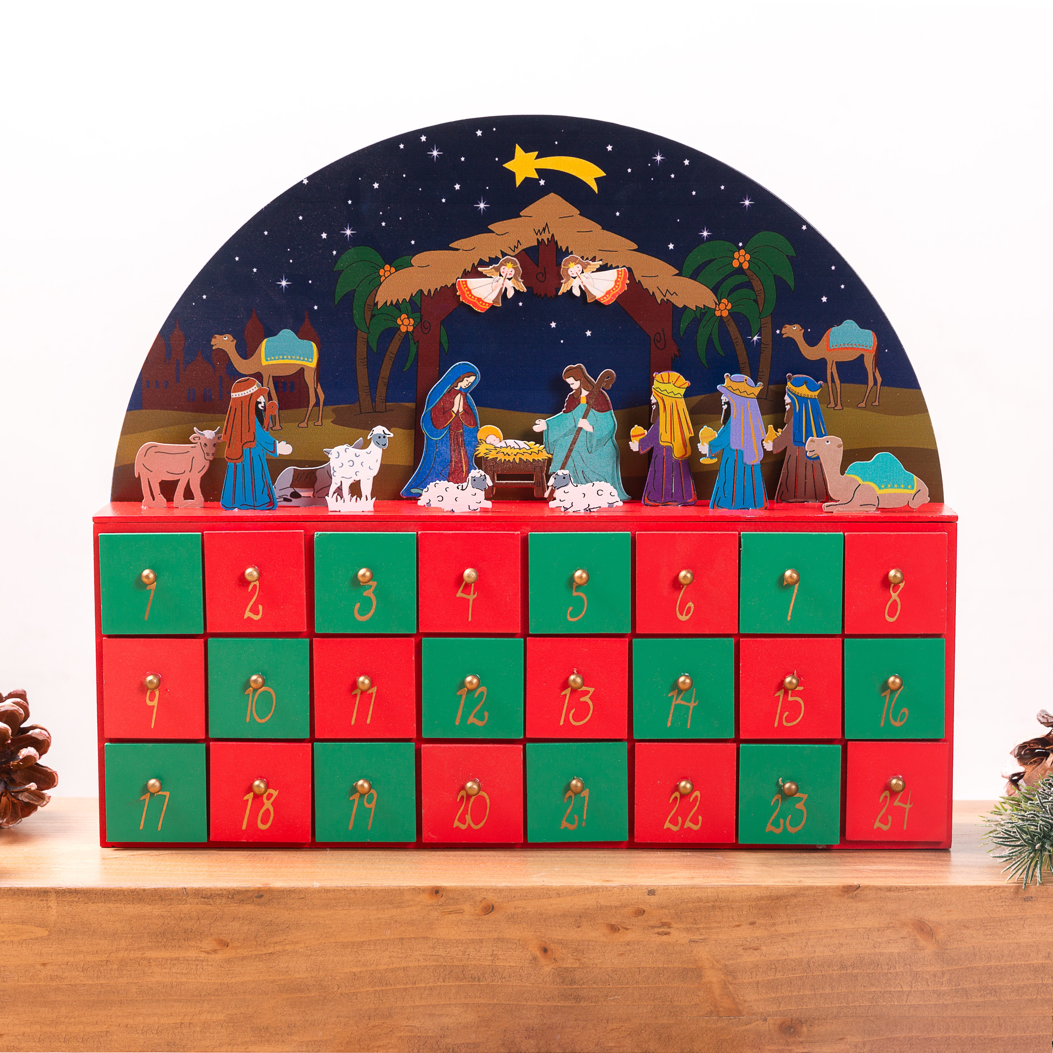 Nativity Wooden Advent Calendar with Treat Drawers