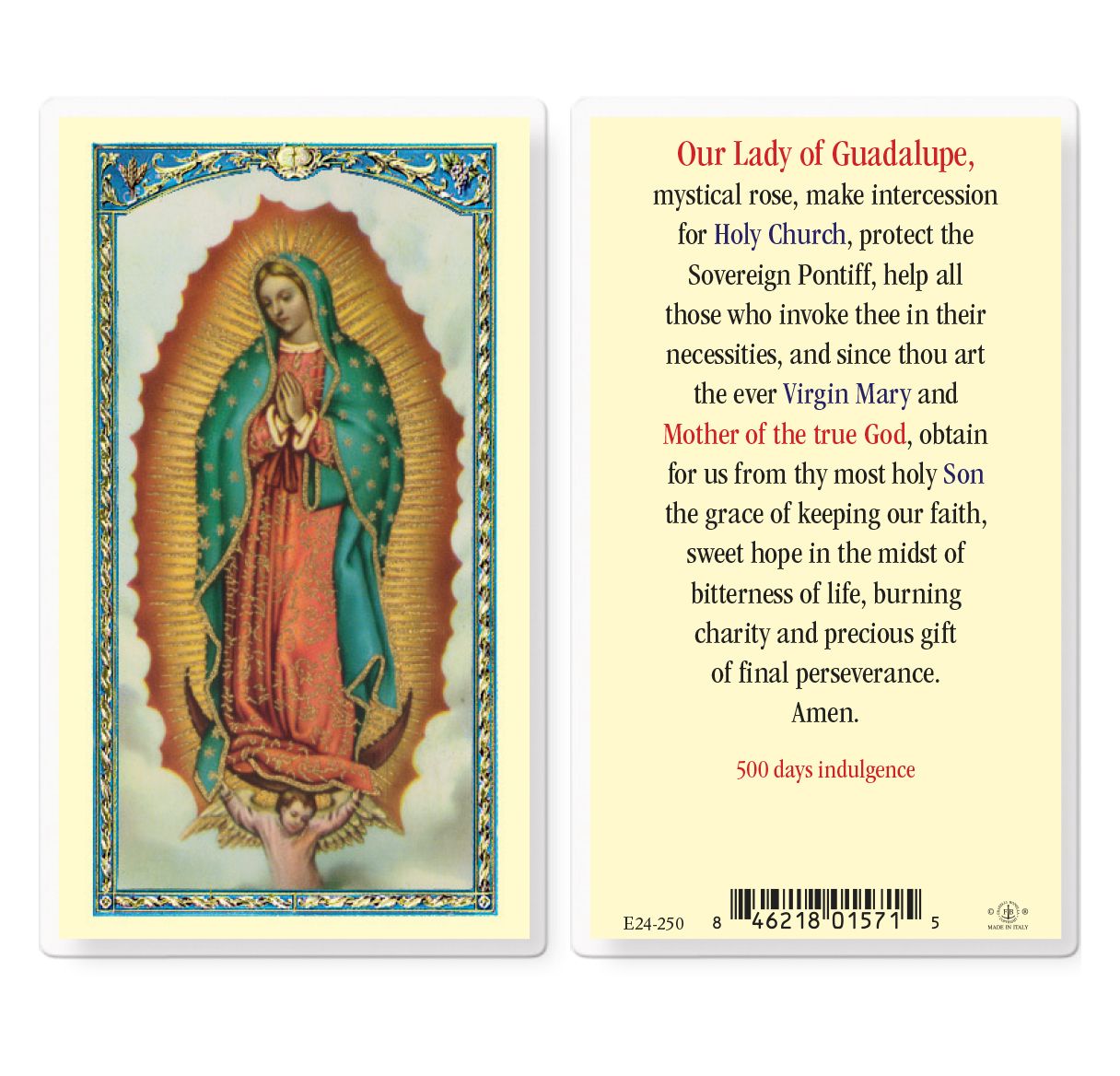 Prayer to Our Lady of Guadalupe - Prayer Card