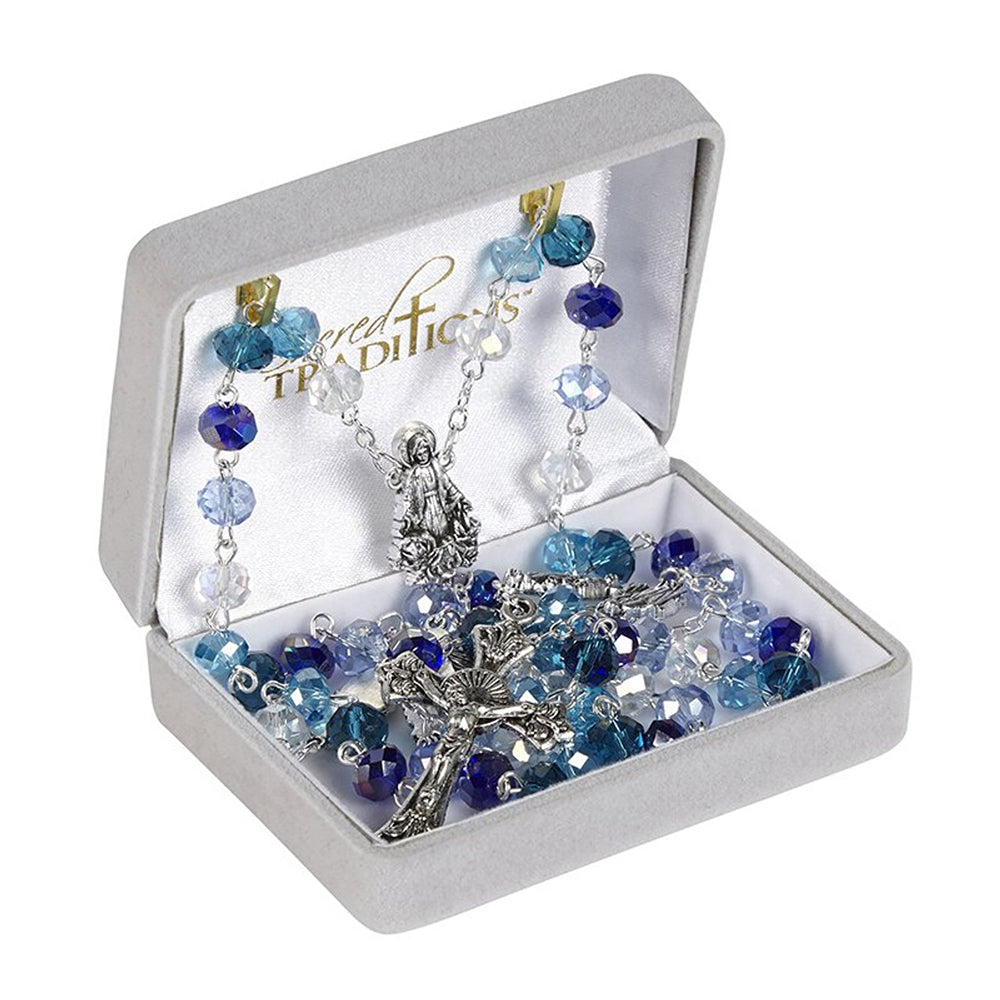 Our Lady of Grace Blue Ombre Crystal Rosary