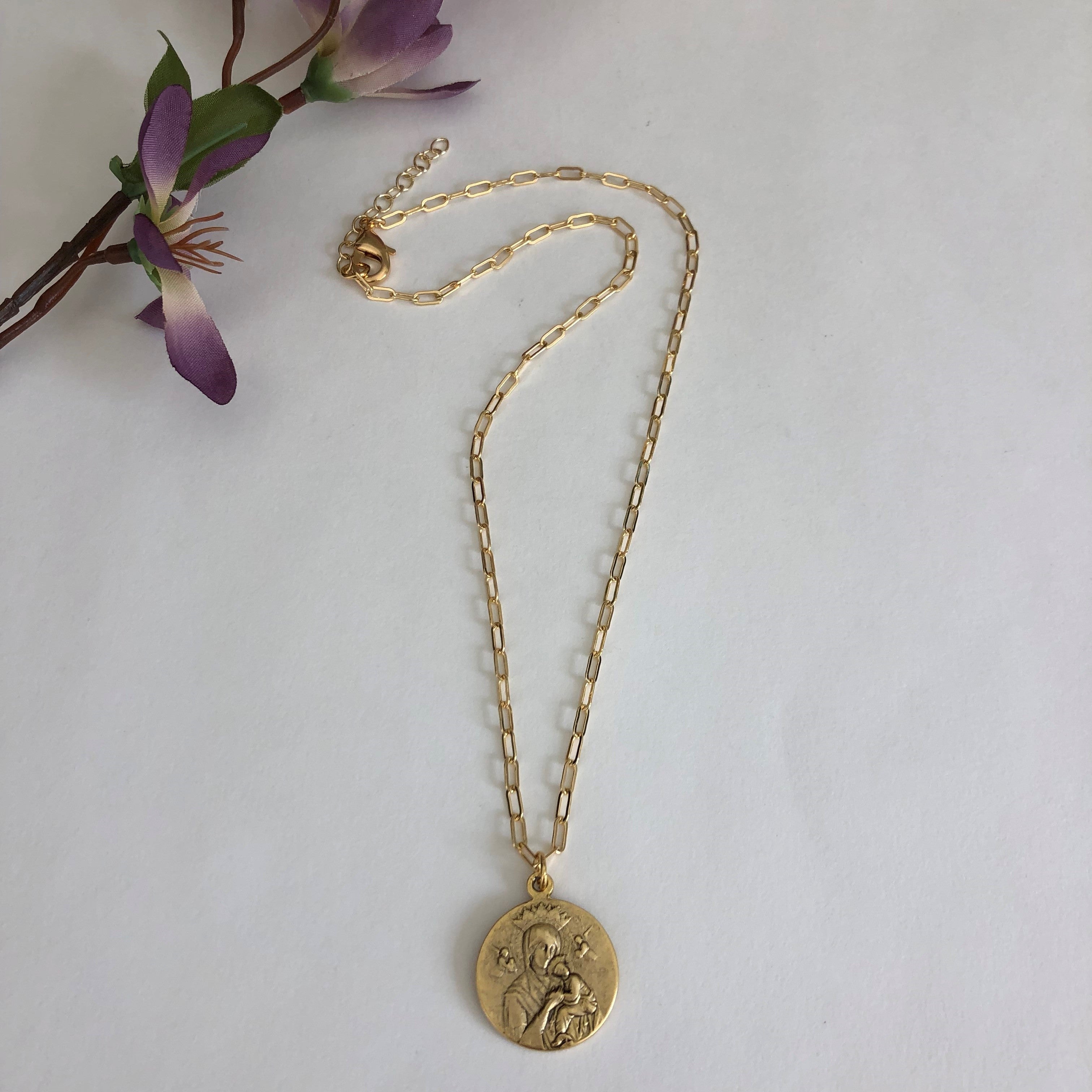 Vintage Medallion Our Lady of Perpetual Help Necklace