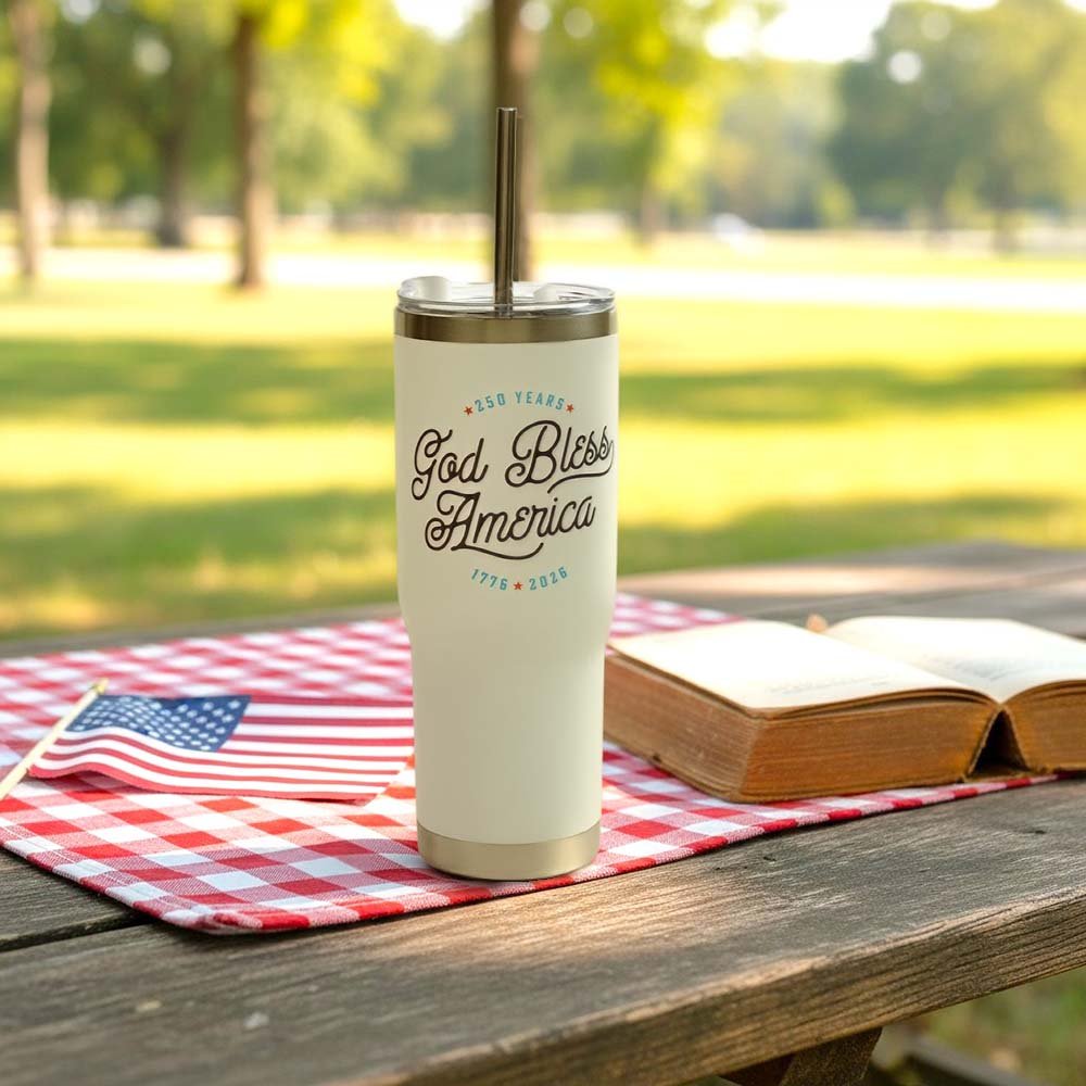Personalized God Bless America 250th Commemorative Tumbler with Straw