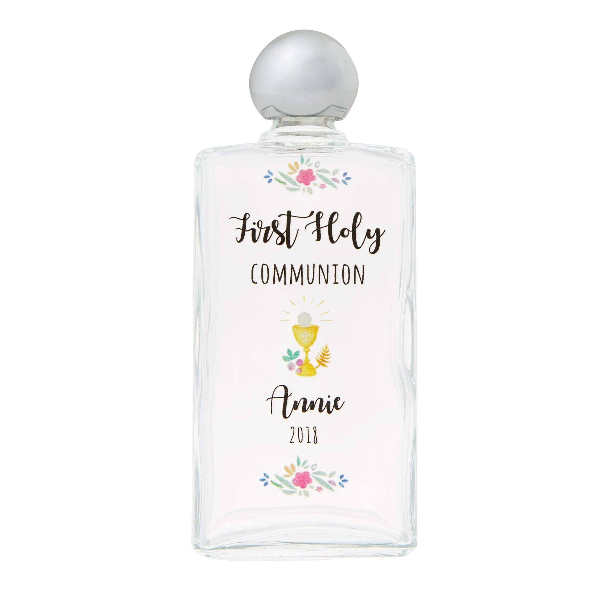Personalized First Communion Watercolor Holy Water Bottle - Girl