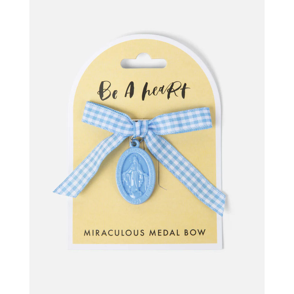 Be A Heart Miraculous Medal Blue Gingham Children's Bow