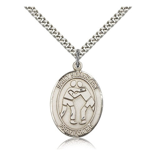 Sterling Silver St. Sebastian Wrestling Pendant w/ chain