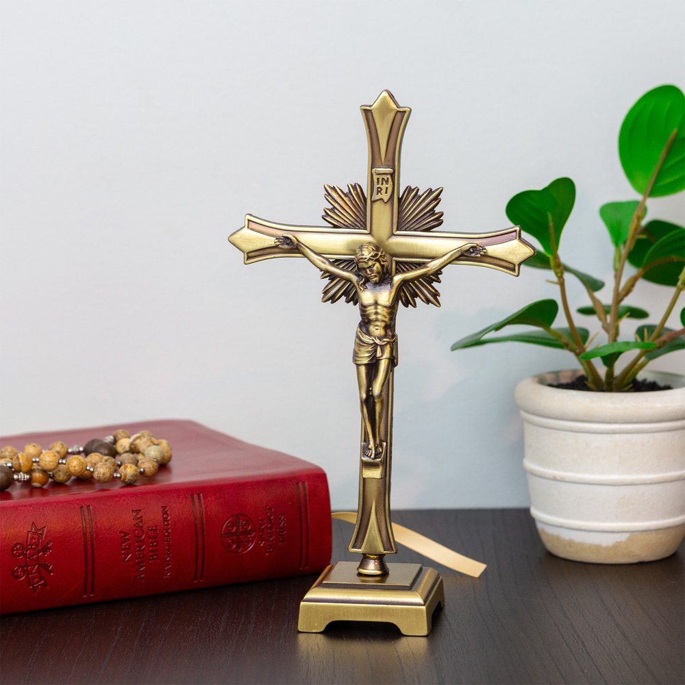 Contemporary Bronze Standing Crucifix - 8"