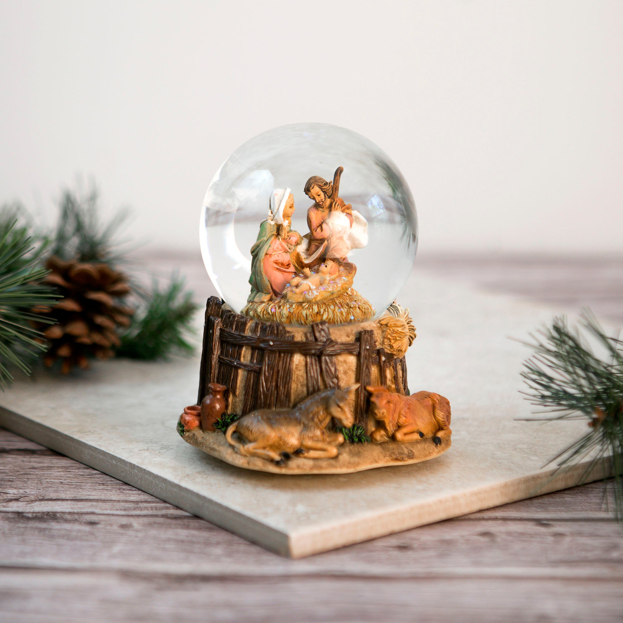 O' Holy Night Musical Nativity Water Dome with Stable Base