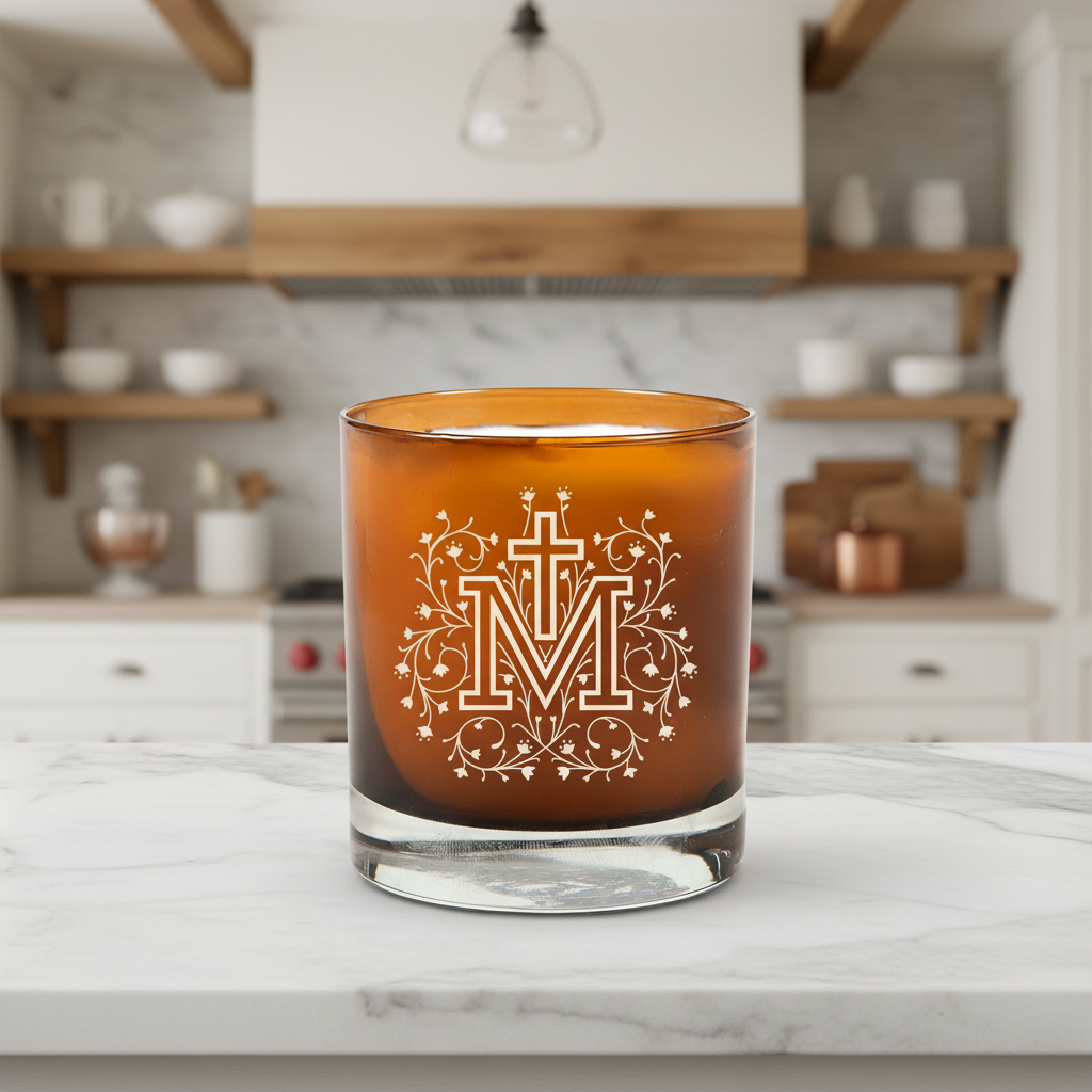 Floral Marian Cross Candle
