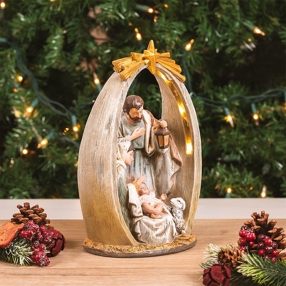 Lighted Holy Family Arch & Star Nativity Scene - 10.25"