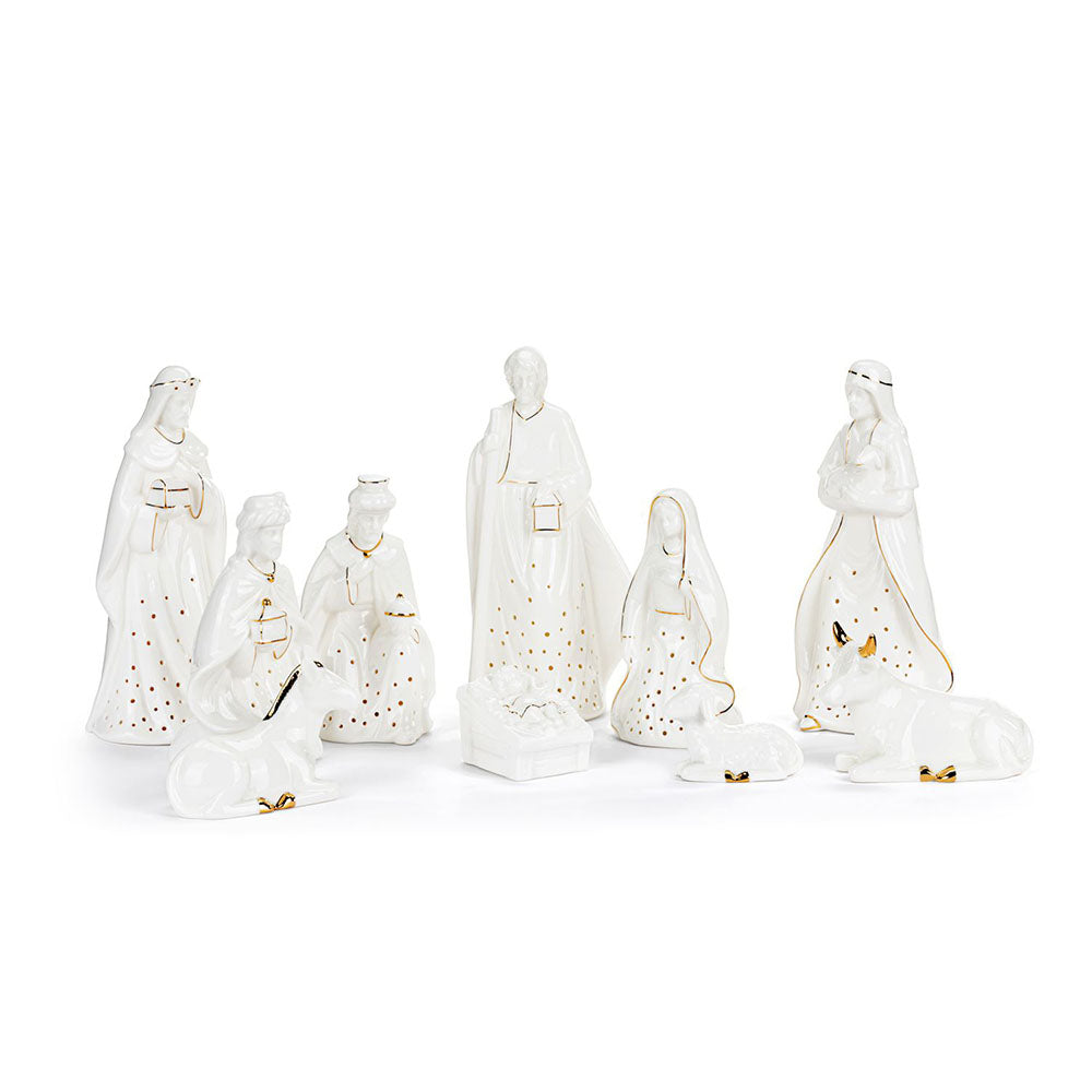 Gold & White Ceramic LED Nativity Set - 10 Pieces