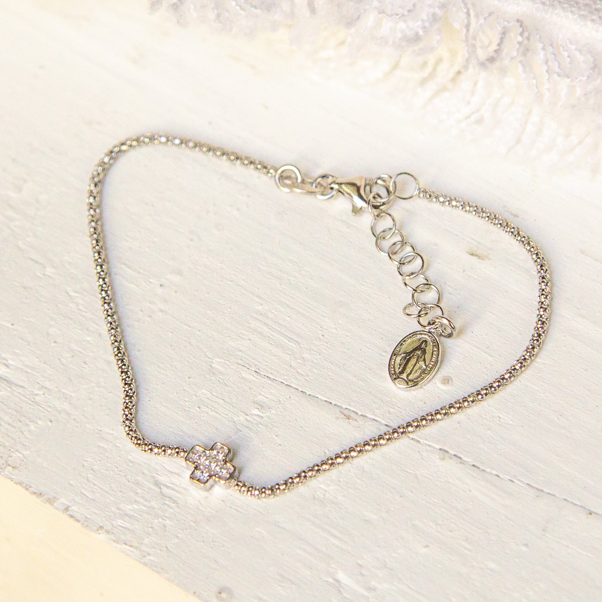 Sterling Silver Crystal Cross Bracelet