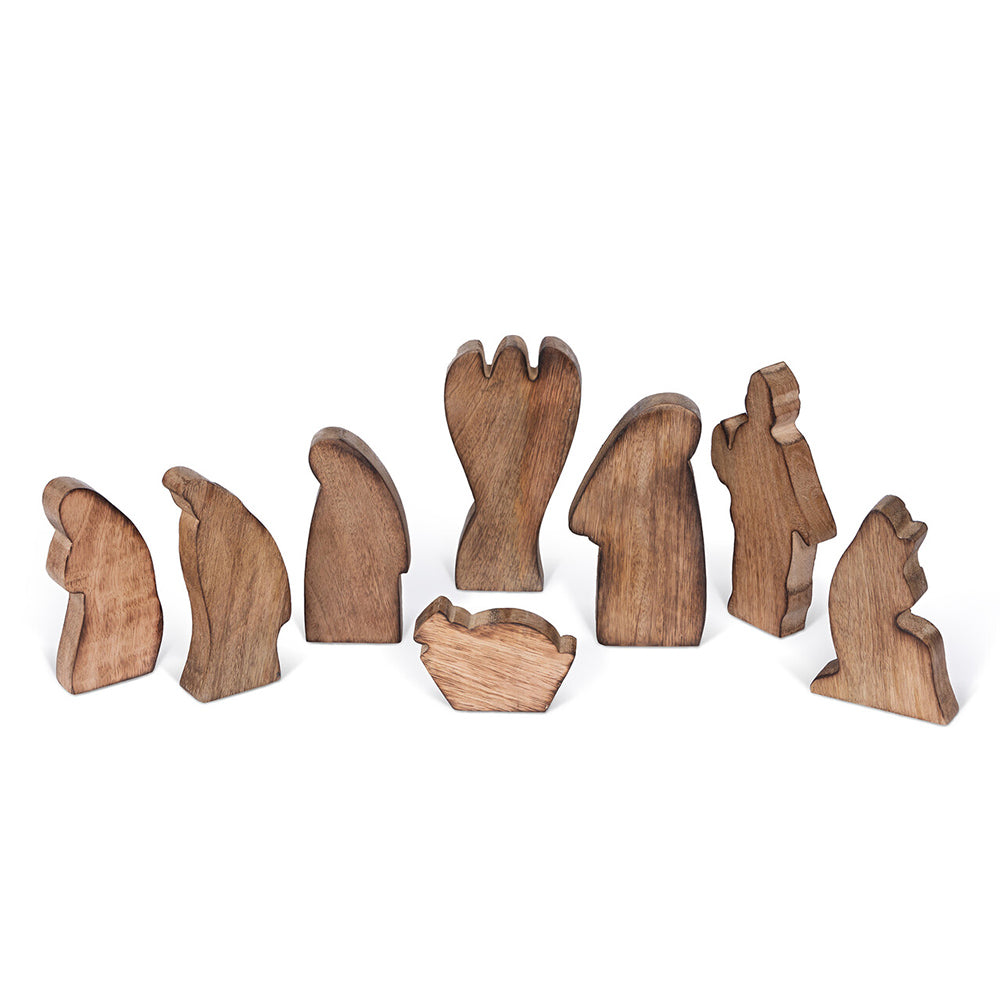 Gilded Wood Carved Nativity Set - 8 Pieces