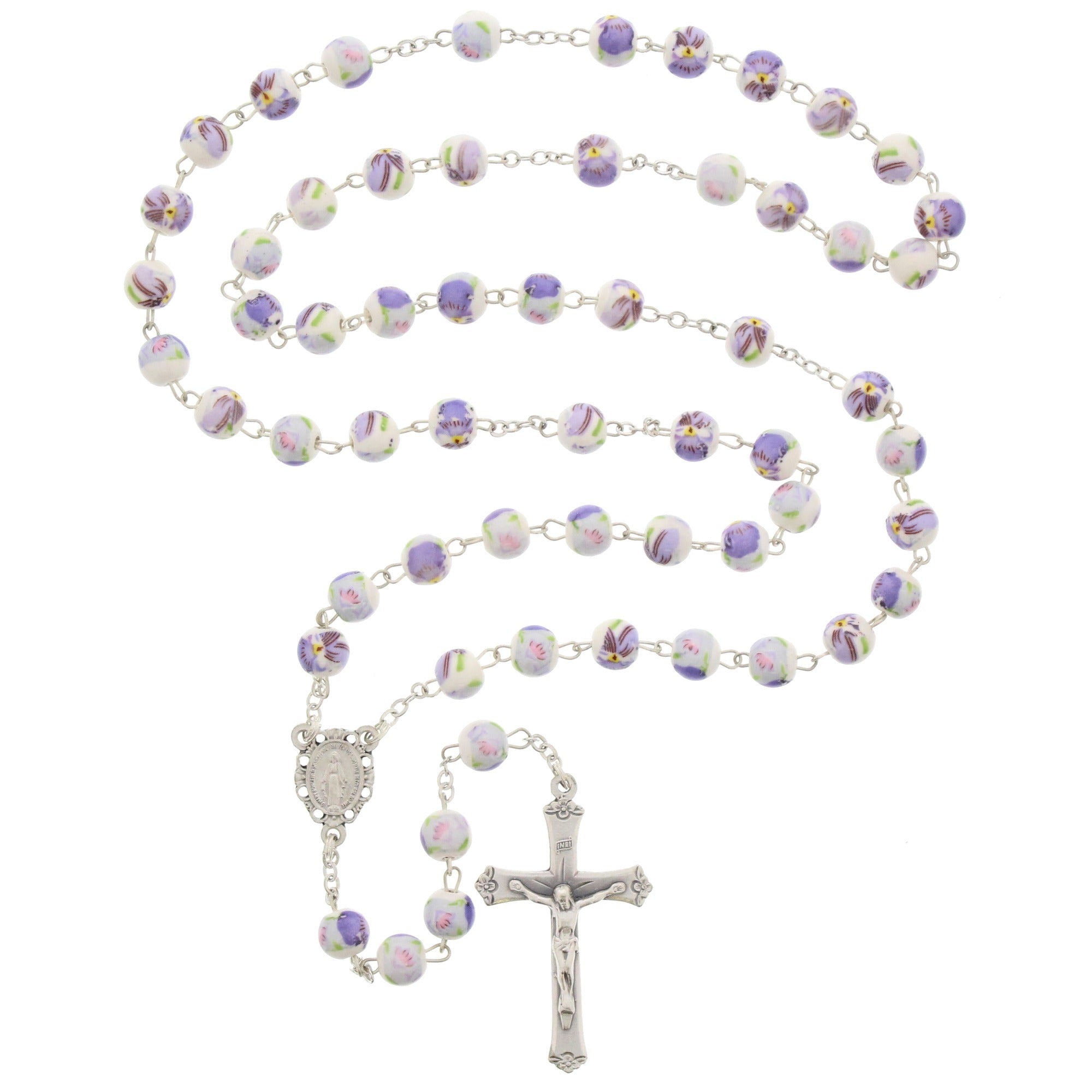 Purple Floral Ceramic Rosary