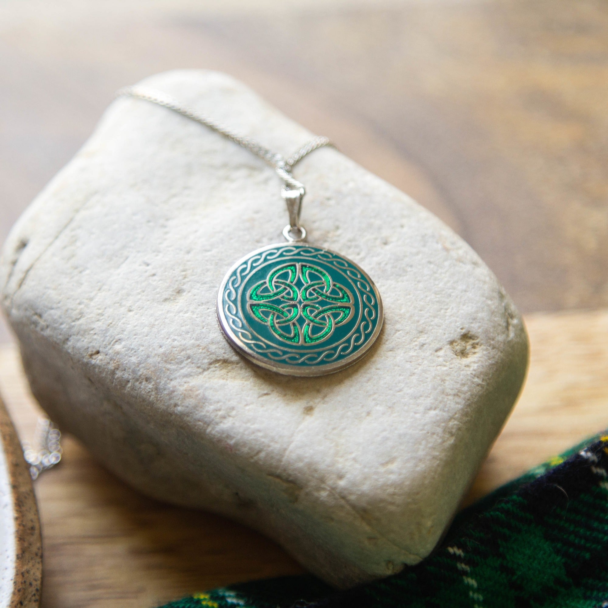 Book of Kells Green Trinity Knot Necklace