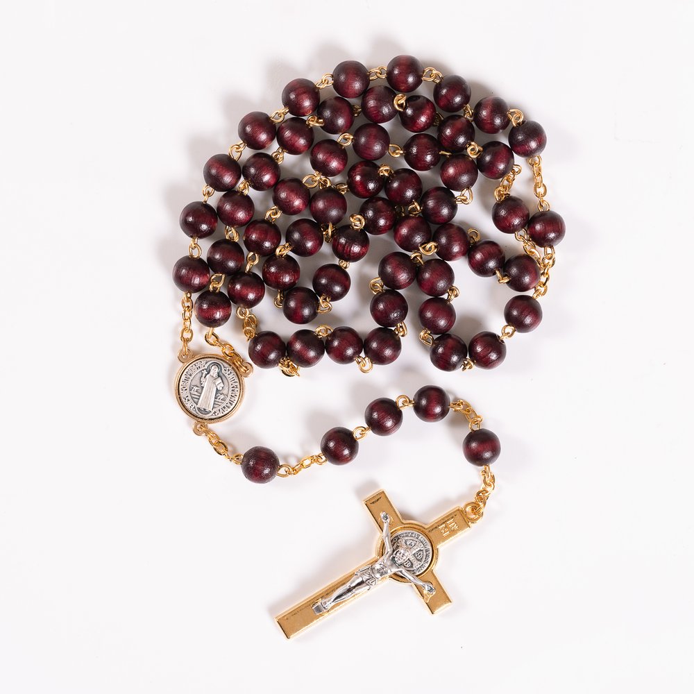 Two Tone Mahogany Wood St. Benedict Rosary