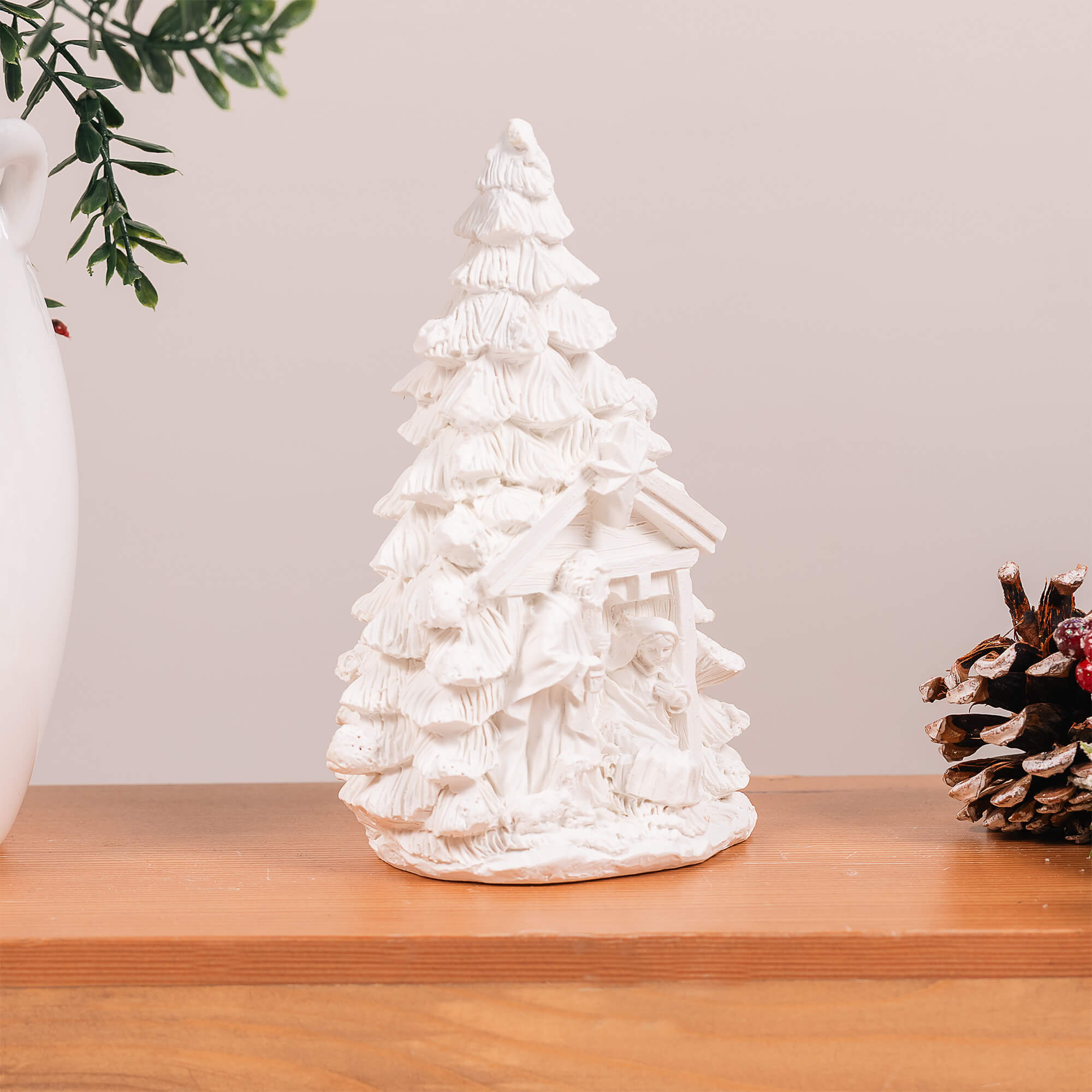 Ivory Resin Christmas Tree One-Piece Nativity - 6"