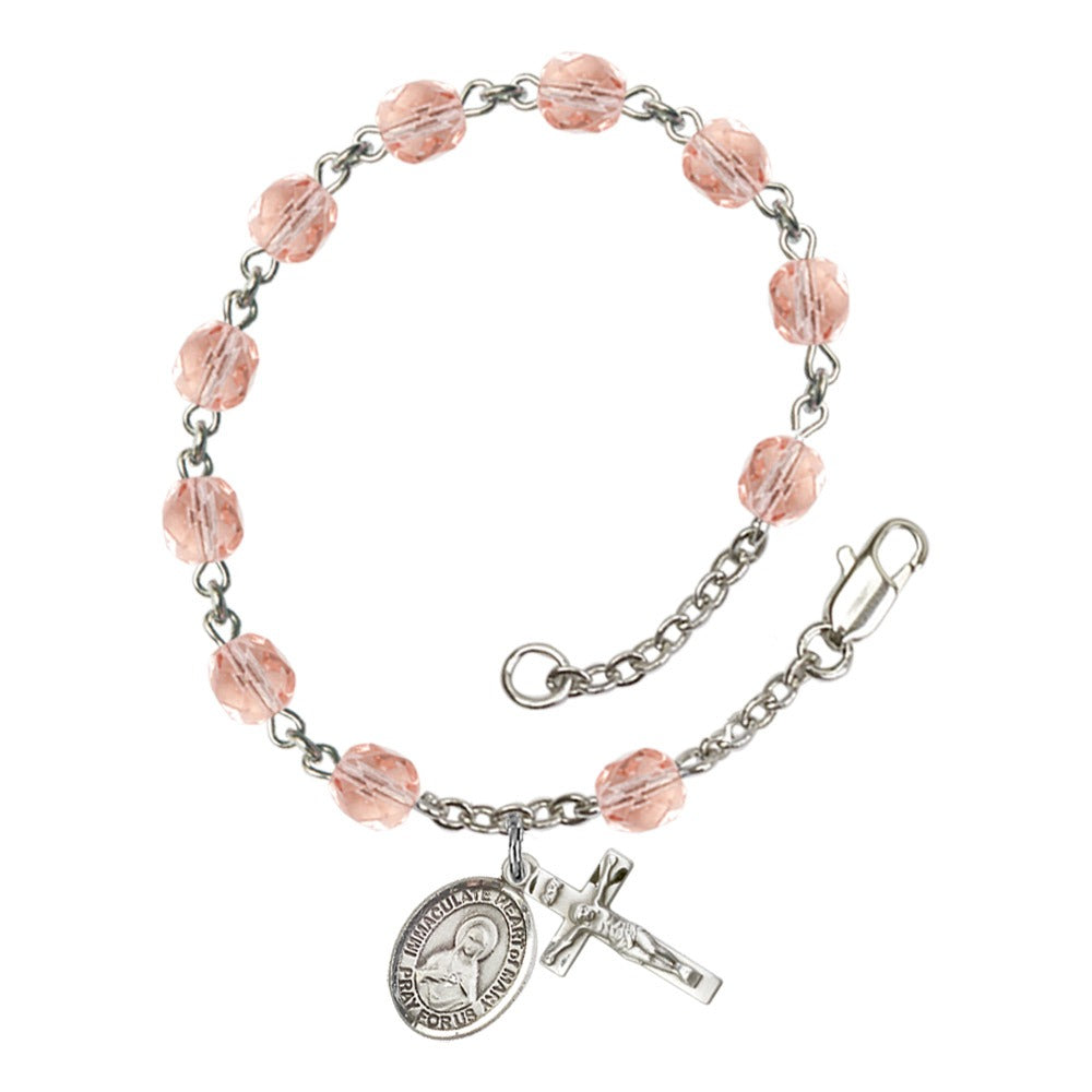 Immaculate Heart Of Mary Pink October Rosary Bracelet 6mm