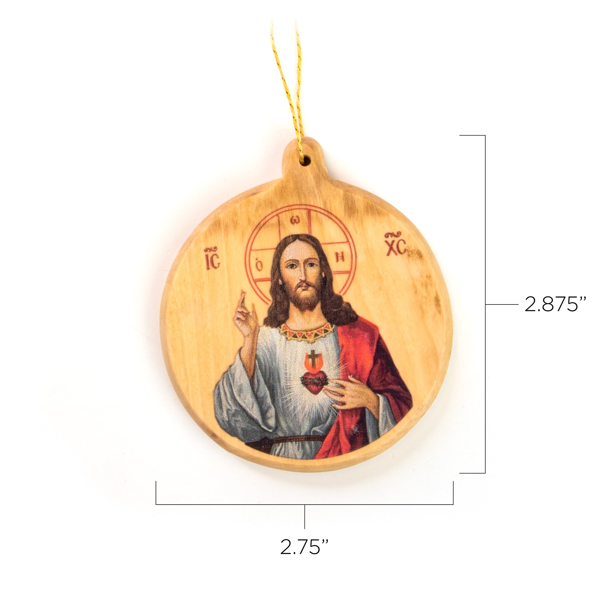 Thick Cut Olive Wood Sacred Heart Ornament