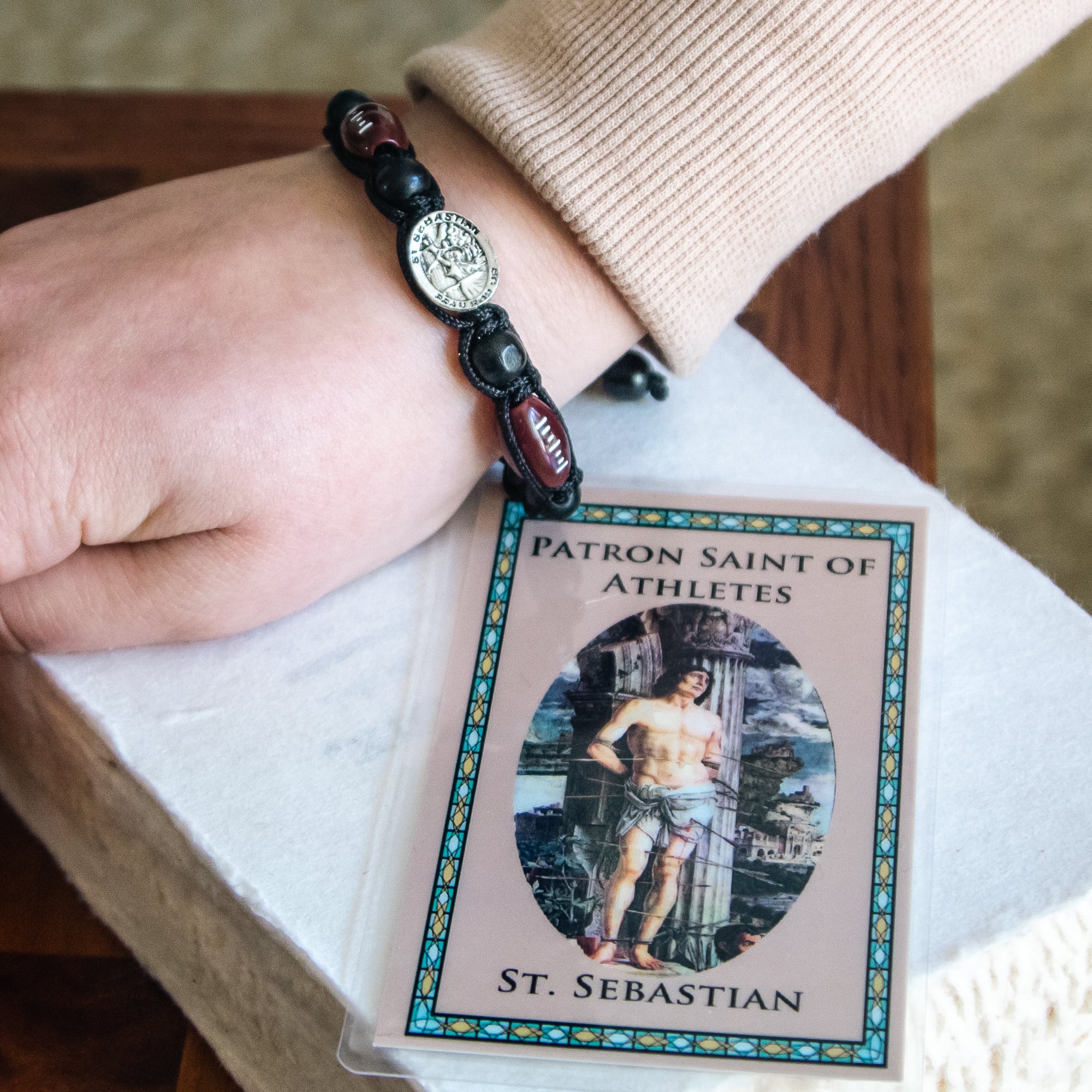 St. Sebastian Corded Football Bracelet