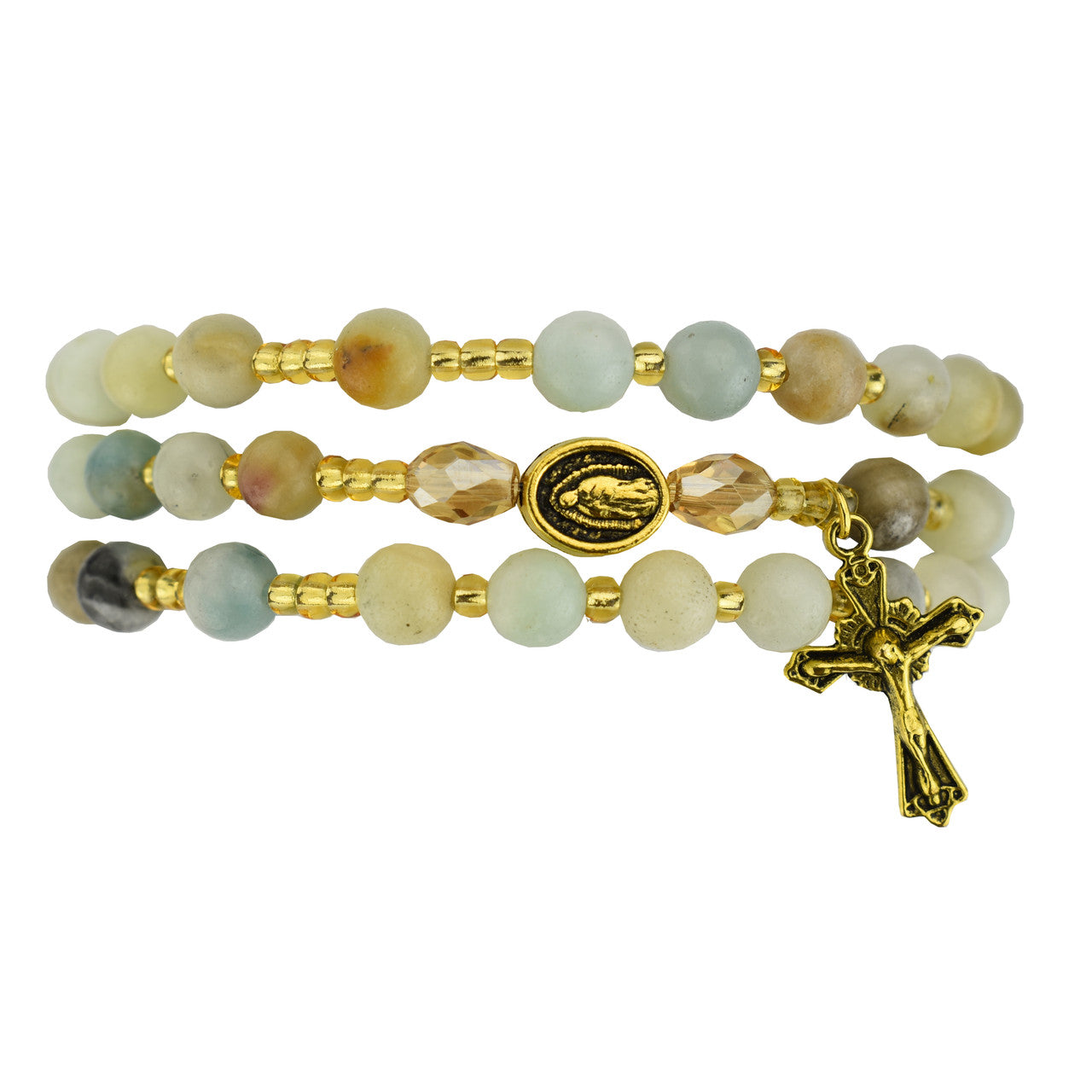 Guadalupe Gold Amazonite Wrap Rosary Bracelet