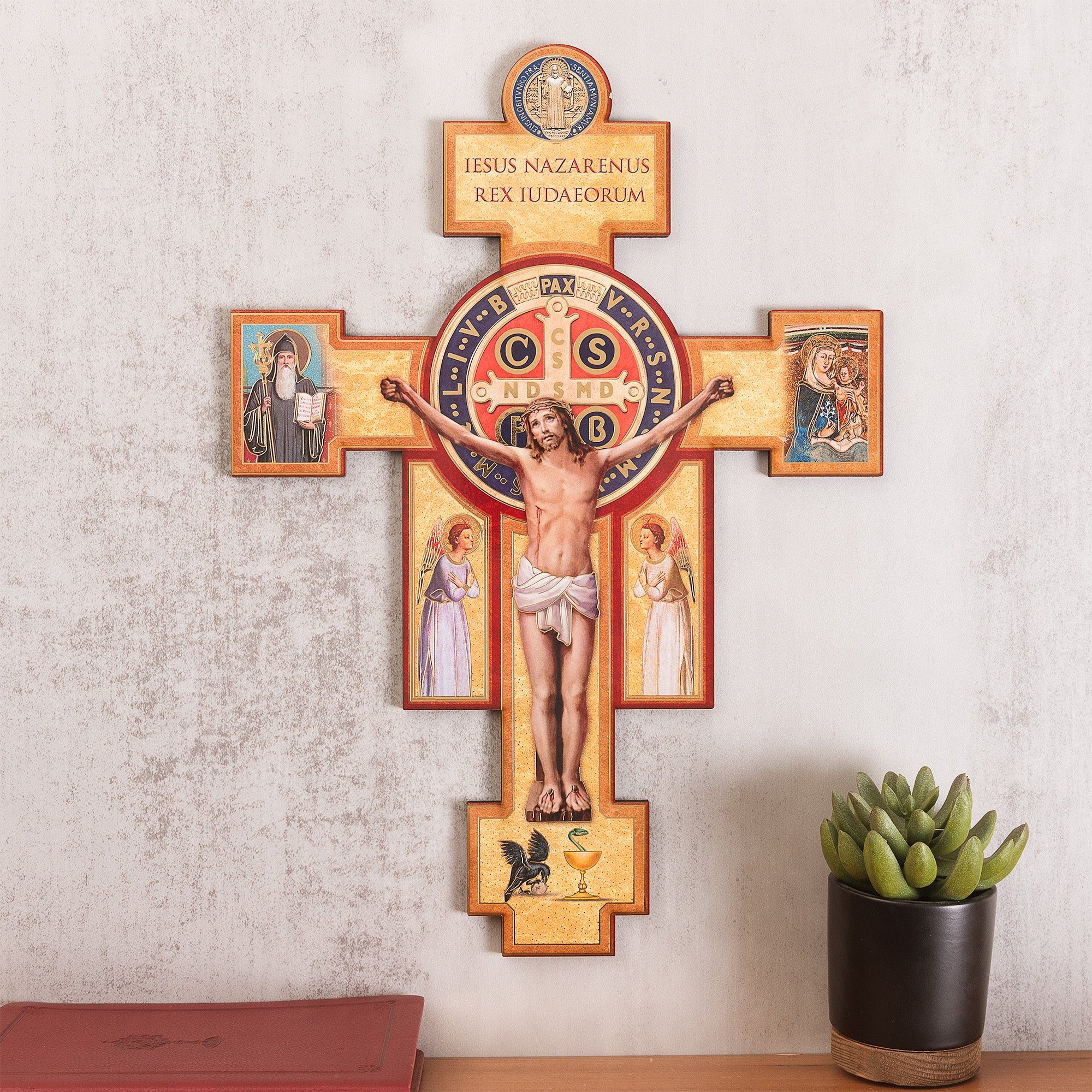 St. Benedict Colored Wall Crucifix - 14"