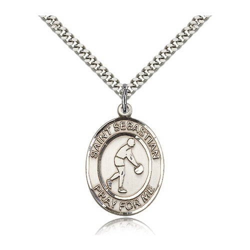 Sterling Silver St. Sebastian Pendant w/ chain-Basketball
