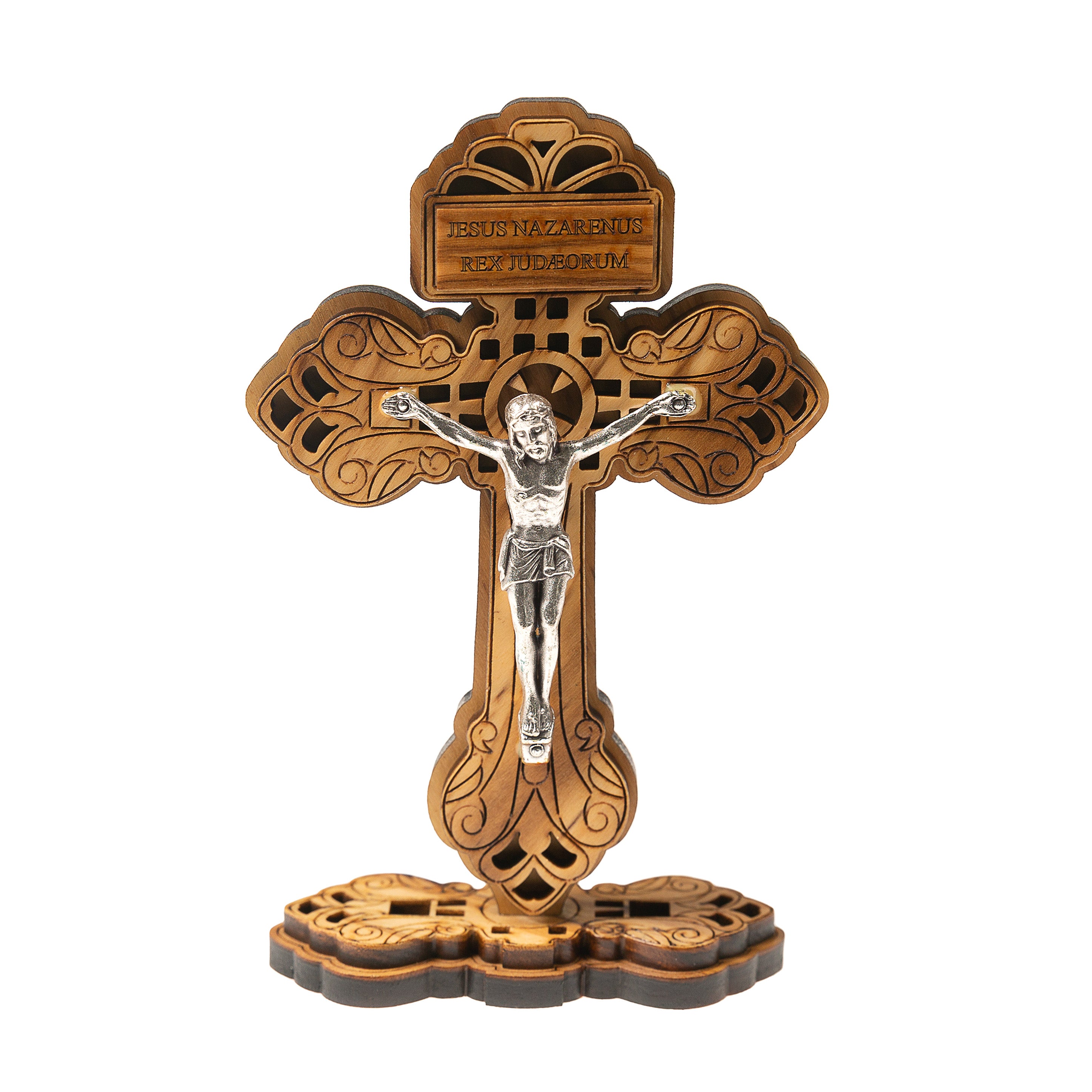 Standing Olive Wood Pardon Crucifix - 5"