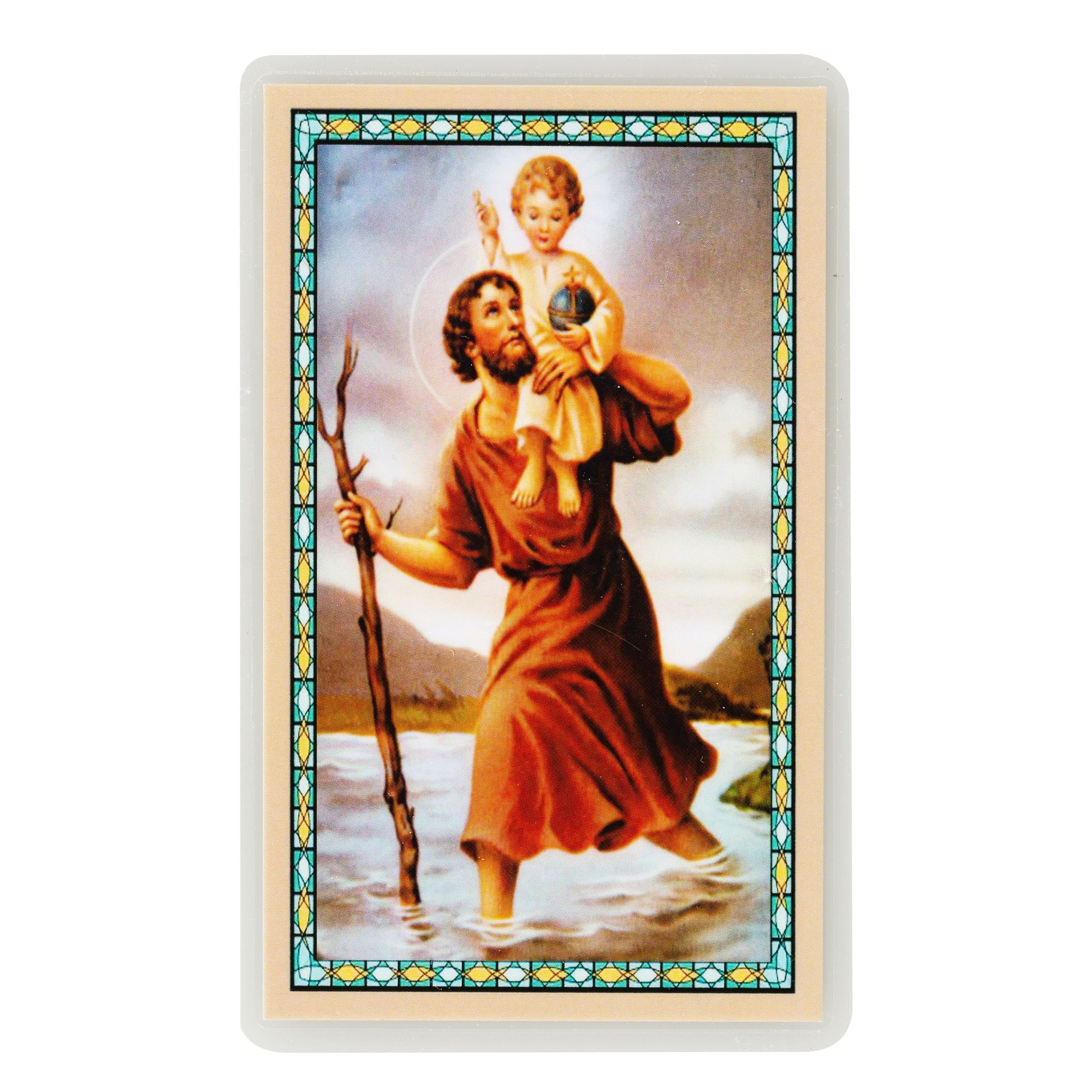 Pewter St. Christopher Protect Us Round Medal on Chain